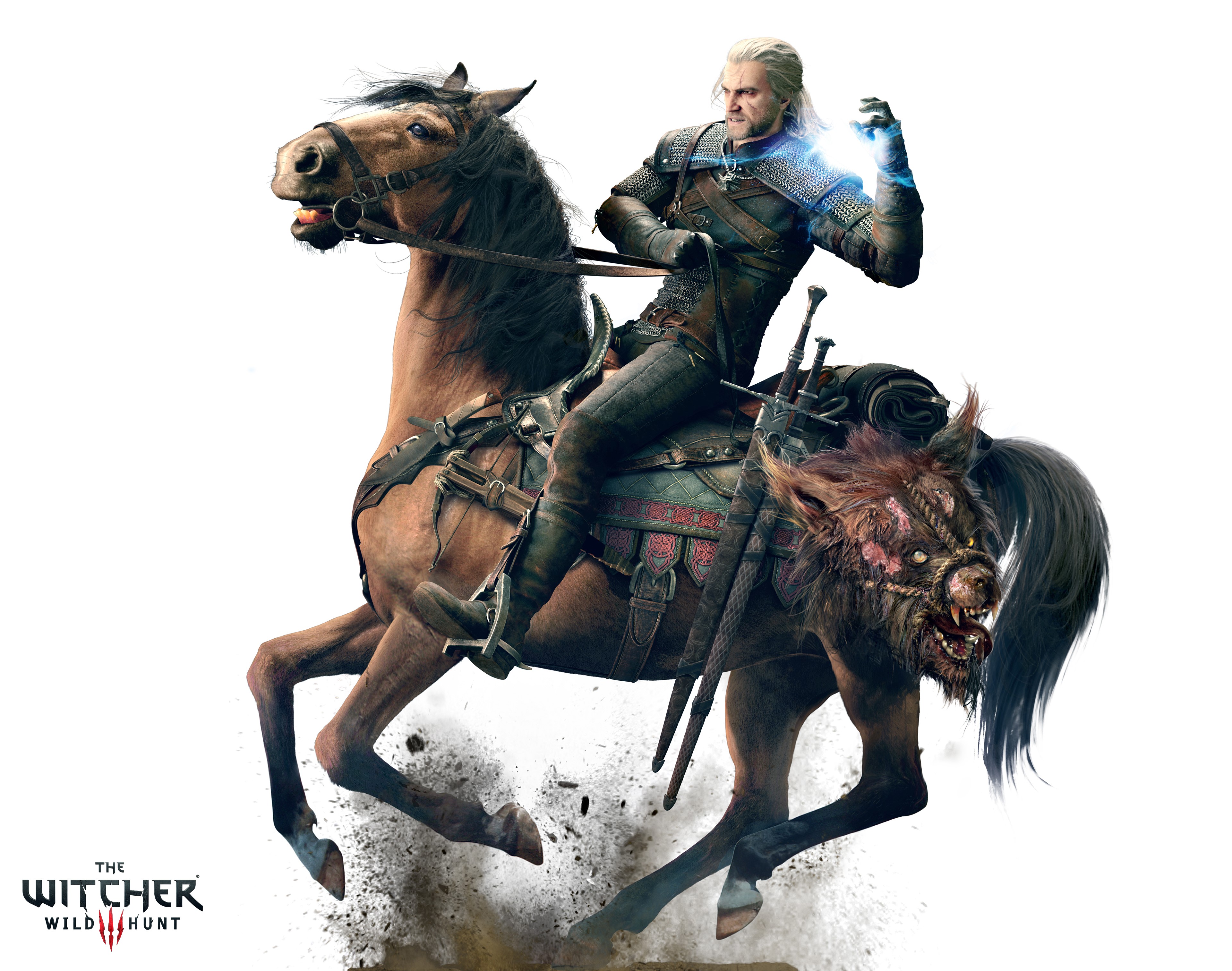 Geralt of Rivia from The Witcher 3: Wild Hunt on horseback HD Wallpaper