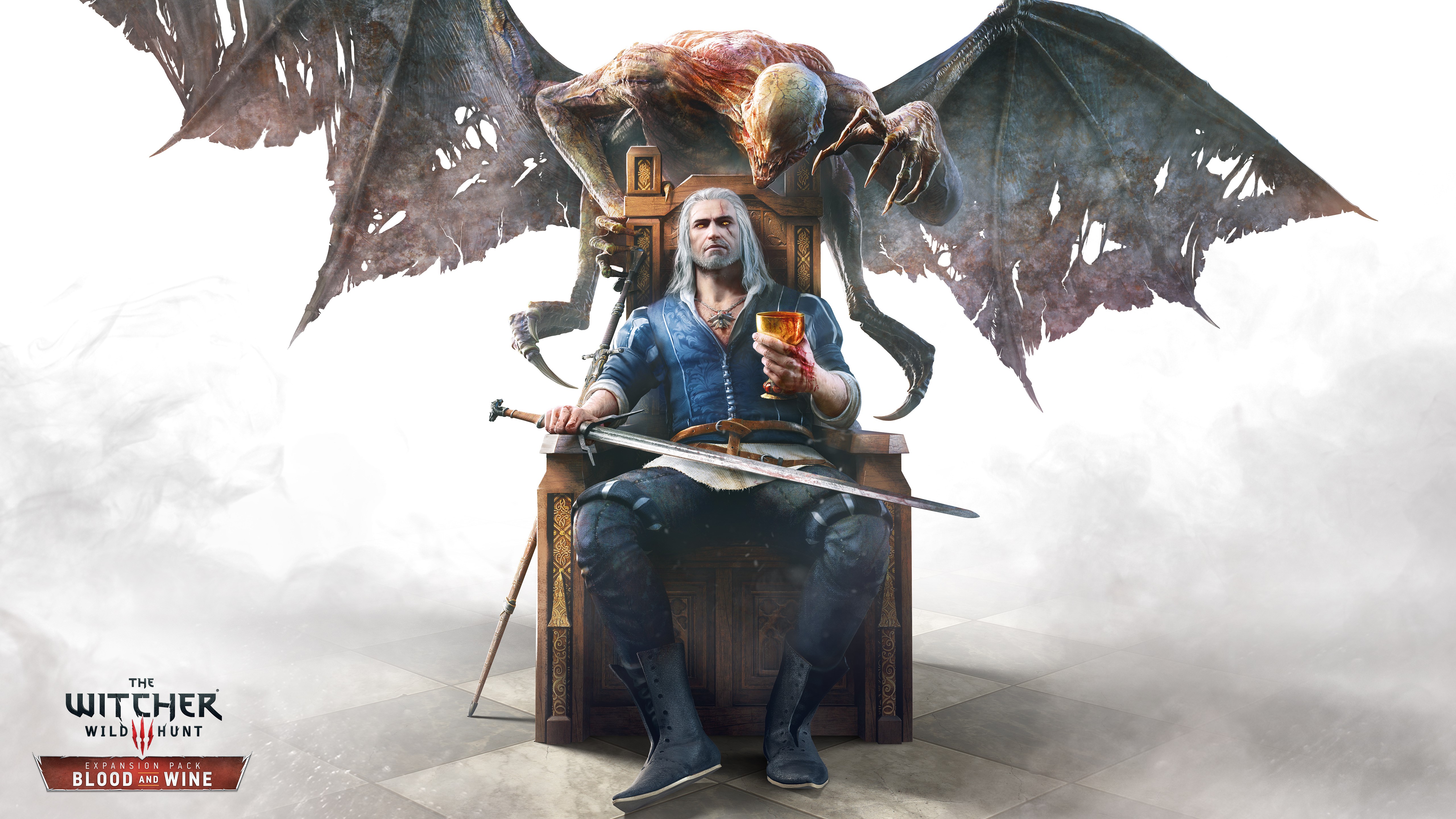Geralt of Rivia from The Witcher 3: Wild Hunt with monster and throne HD Wallpaper