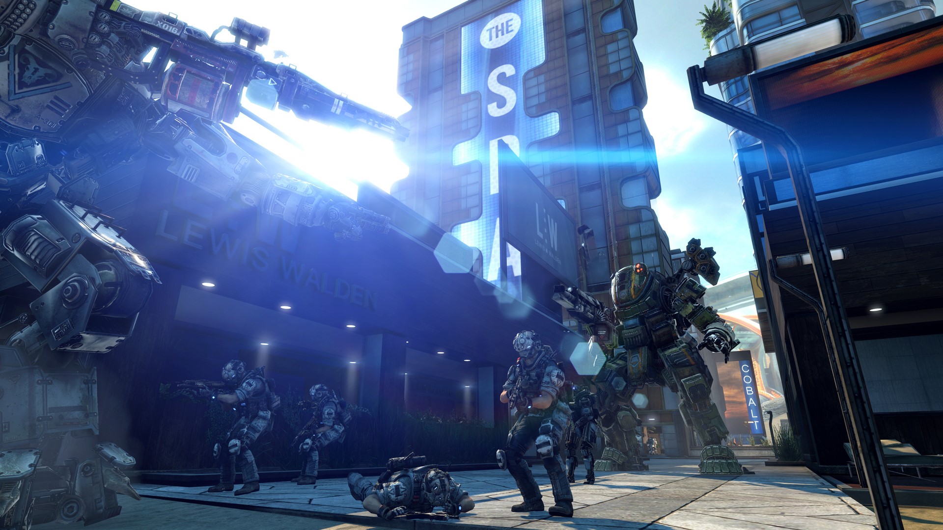 Soldiers and robots in Titanfall battle HD Wallpaper
