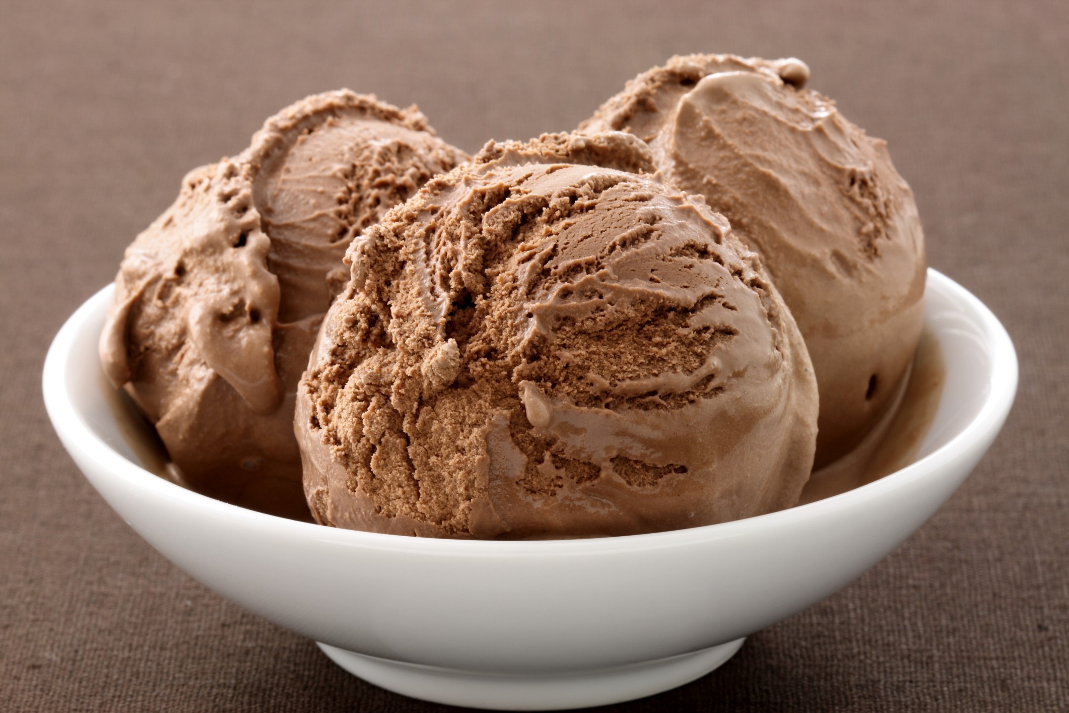 Chocolate ice cream scoops in a white bowl HD Wallpaper