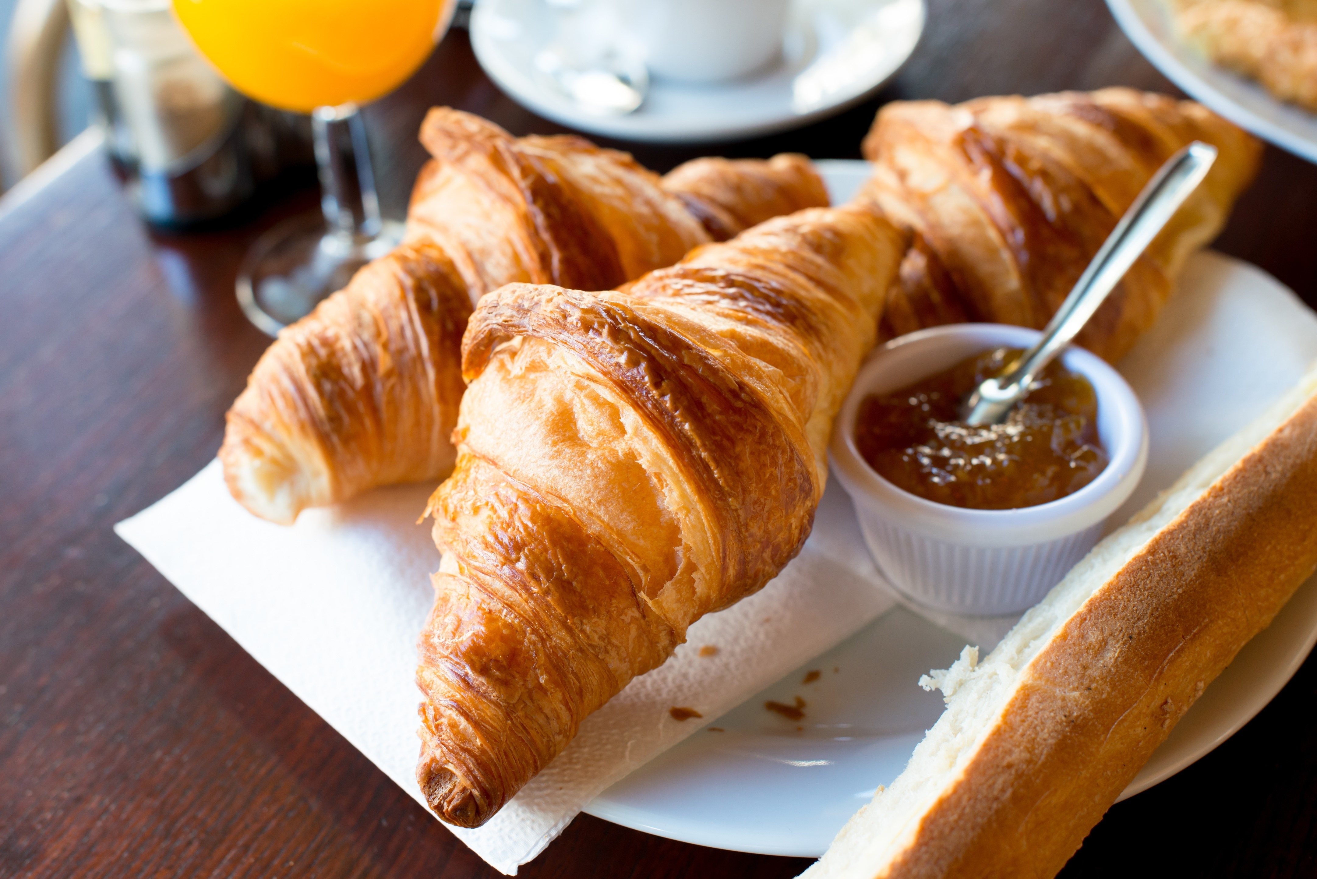 Croissants and Jam on a Plate HD Wallpaper