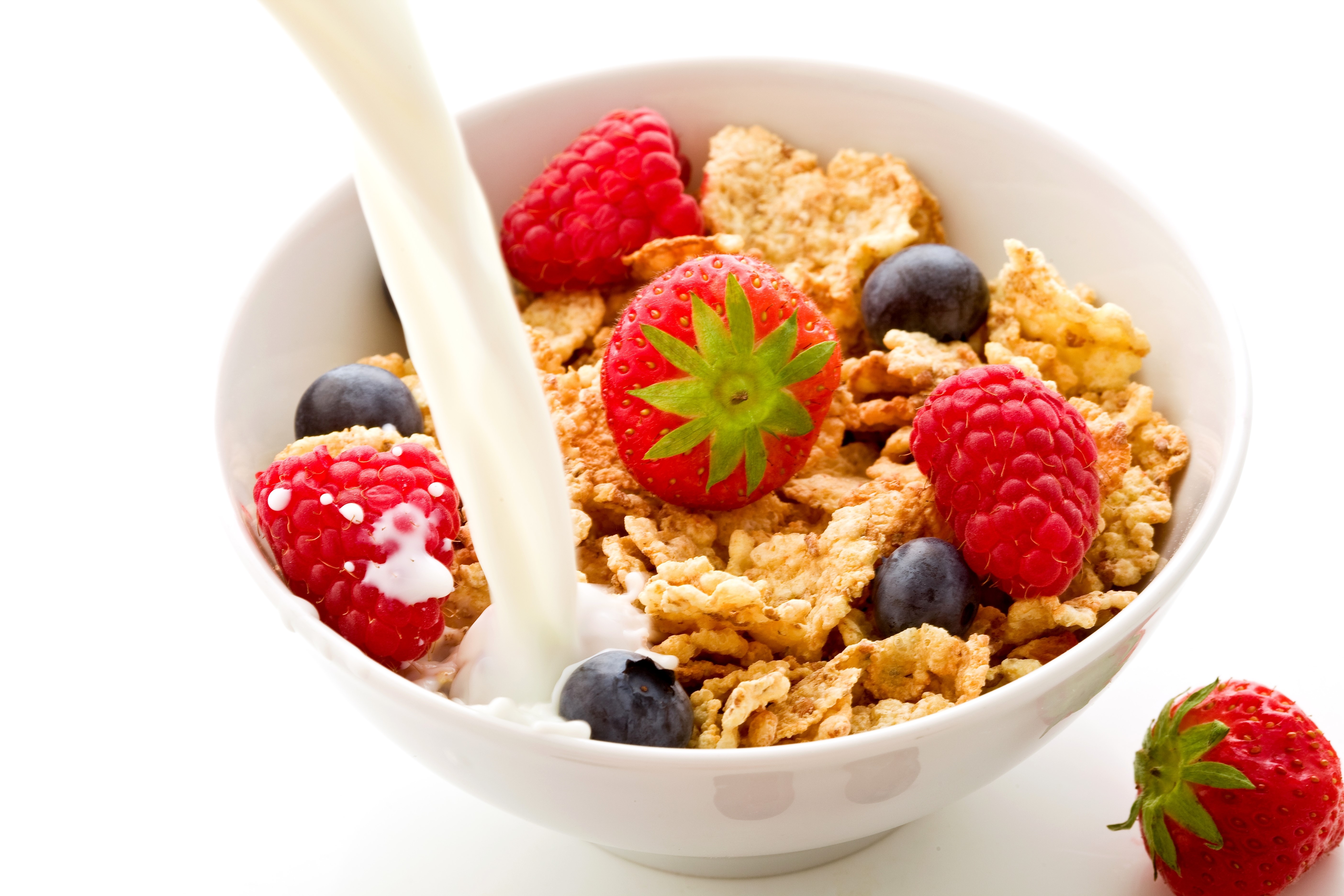 Bowl of Cereal with Milk and Berries HD Wallpaper