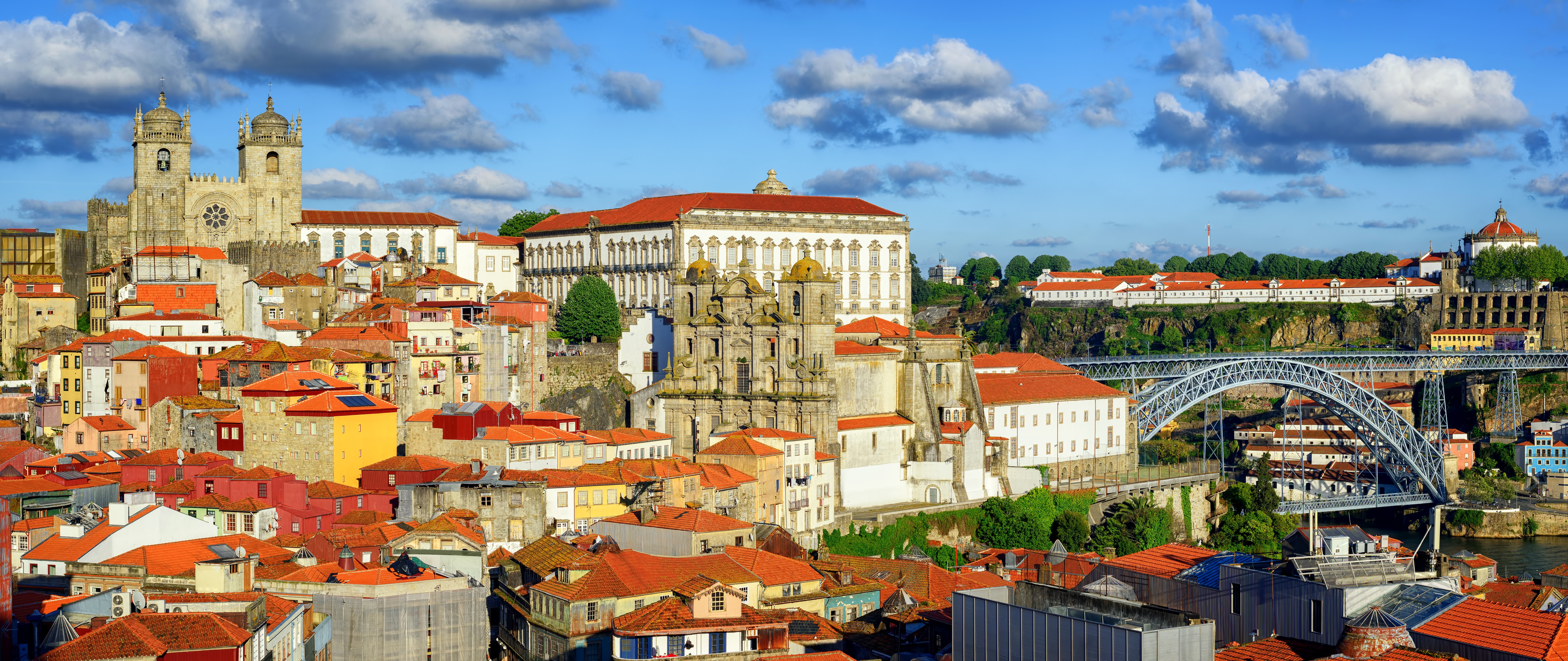 Porto, Portugal cityscape with Dom Luís I Bridge HD Wallpaper