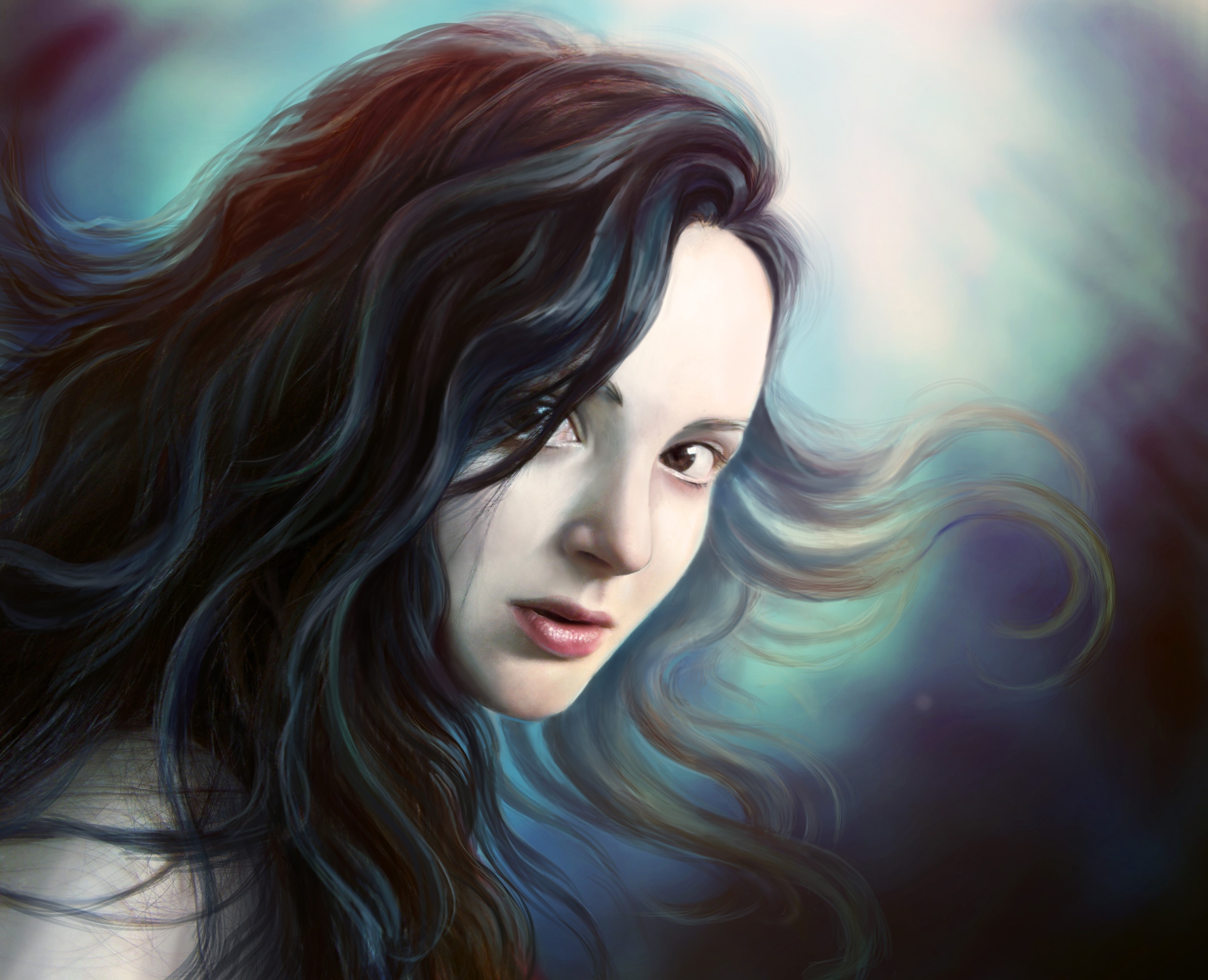 Alevtina, Painting Art, Brunette girl with flowing hair HD Wallpaper