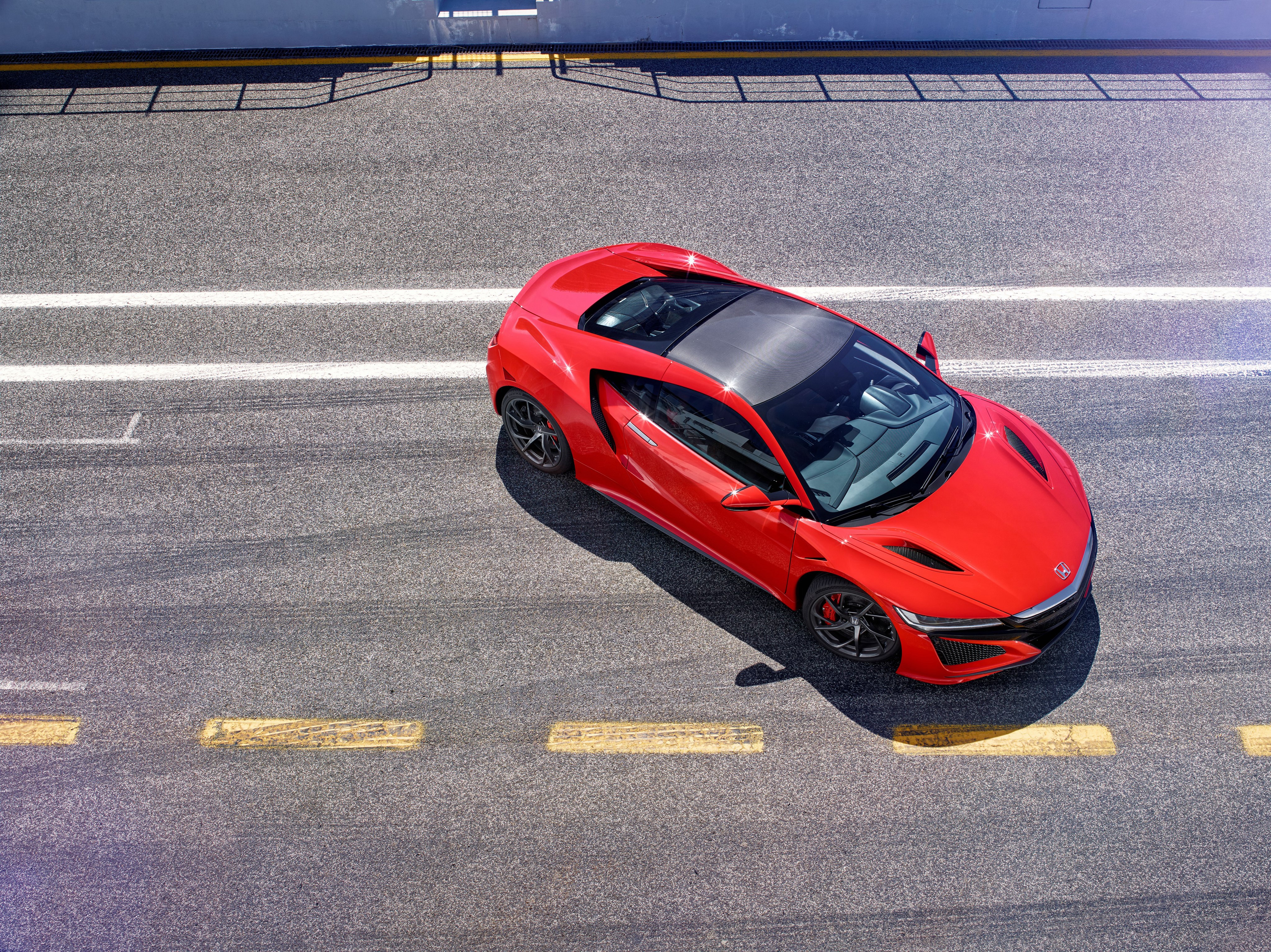 Red 2016 Honda NSX from above on asphalt HD Wallpaper