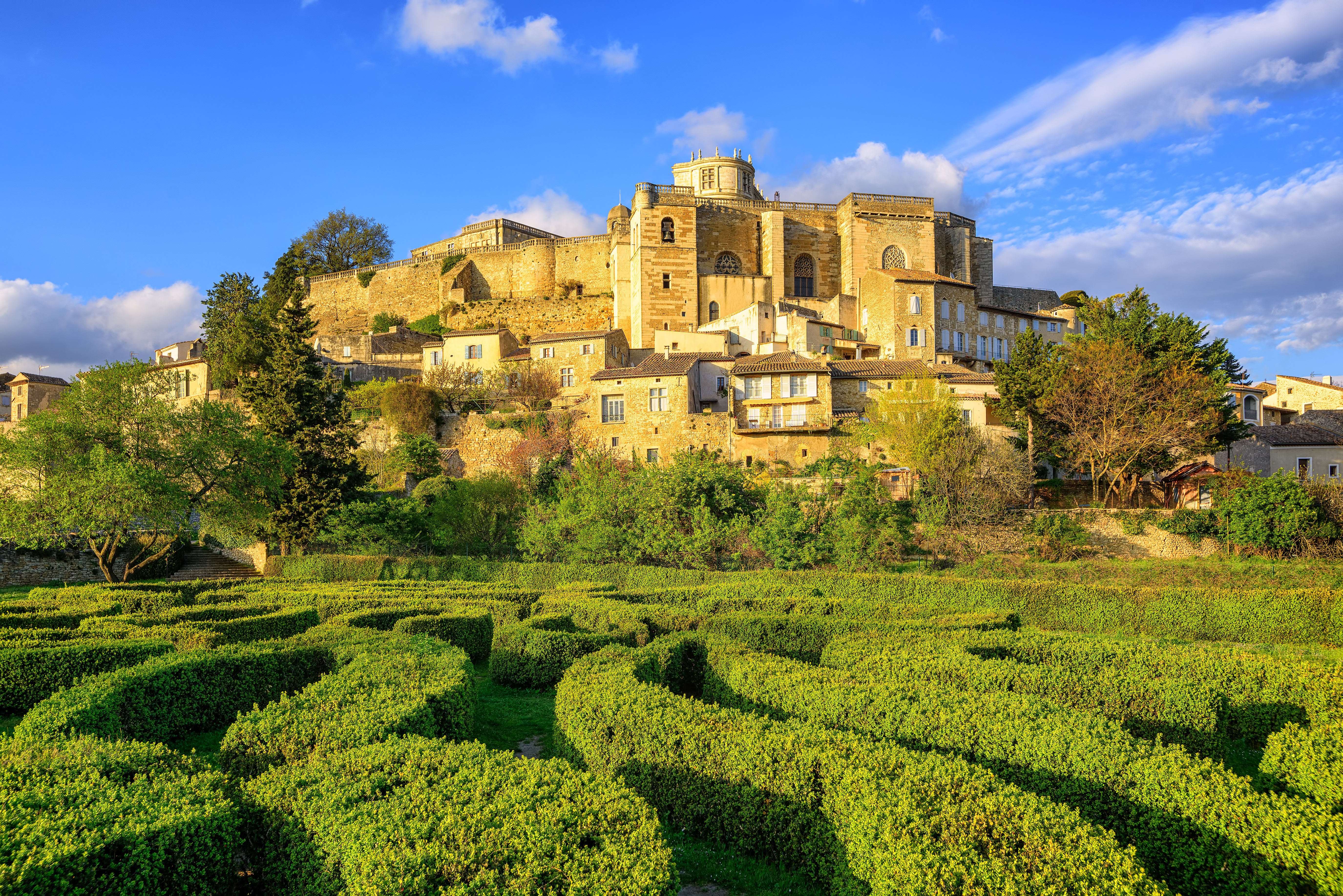 Chateau de Grignan, France with Hedge Maze HD Wallpaper