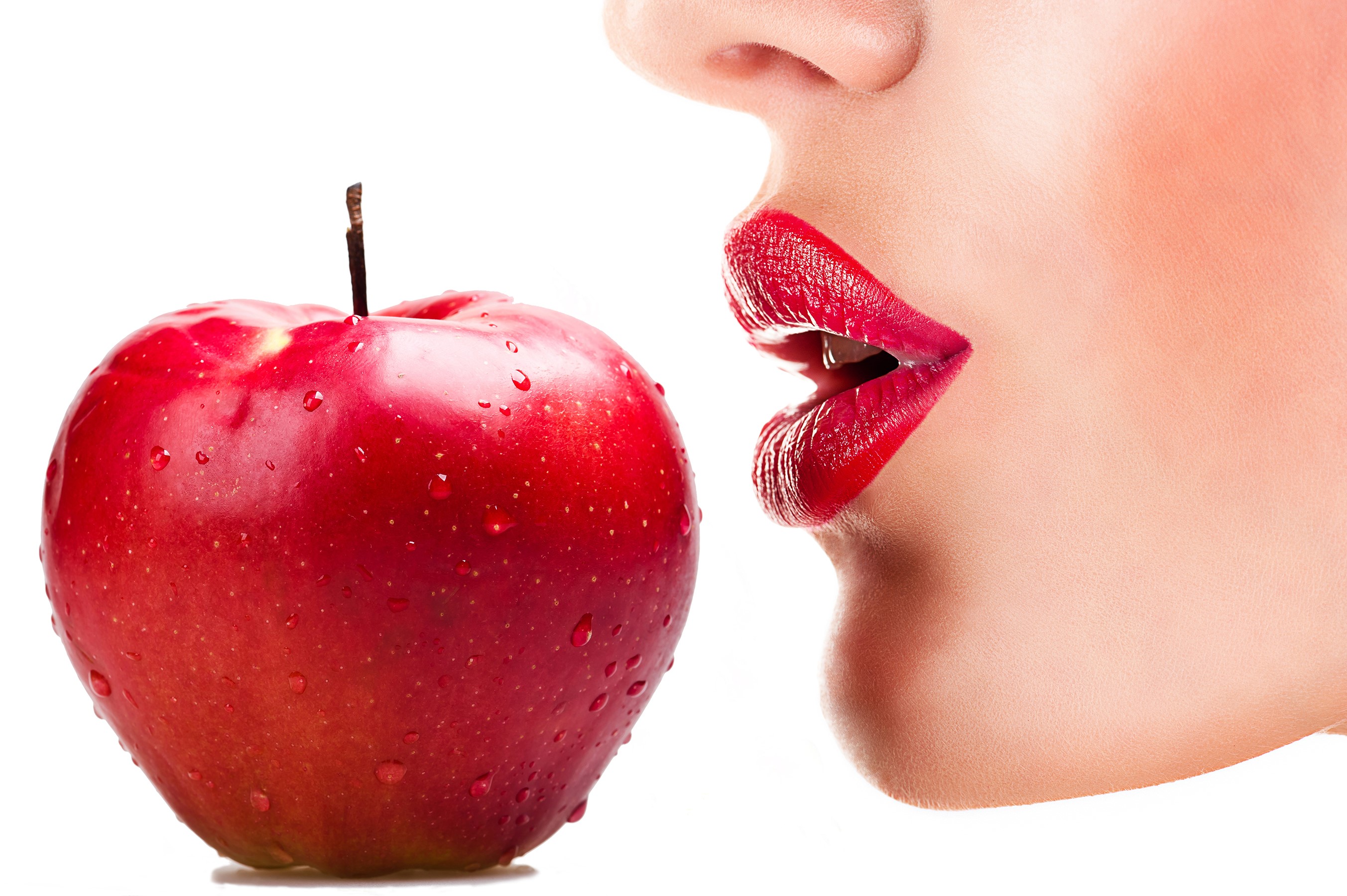 Red apple and woman's lips HD Wallpaper