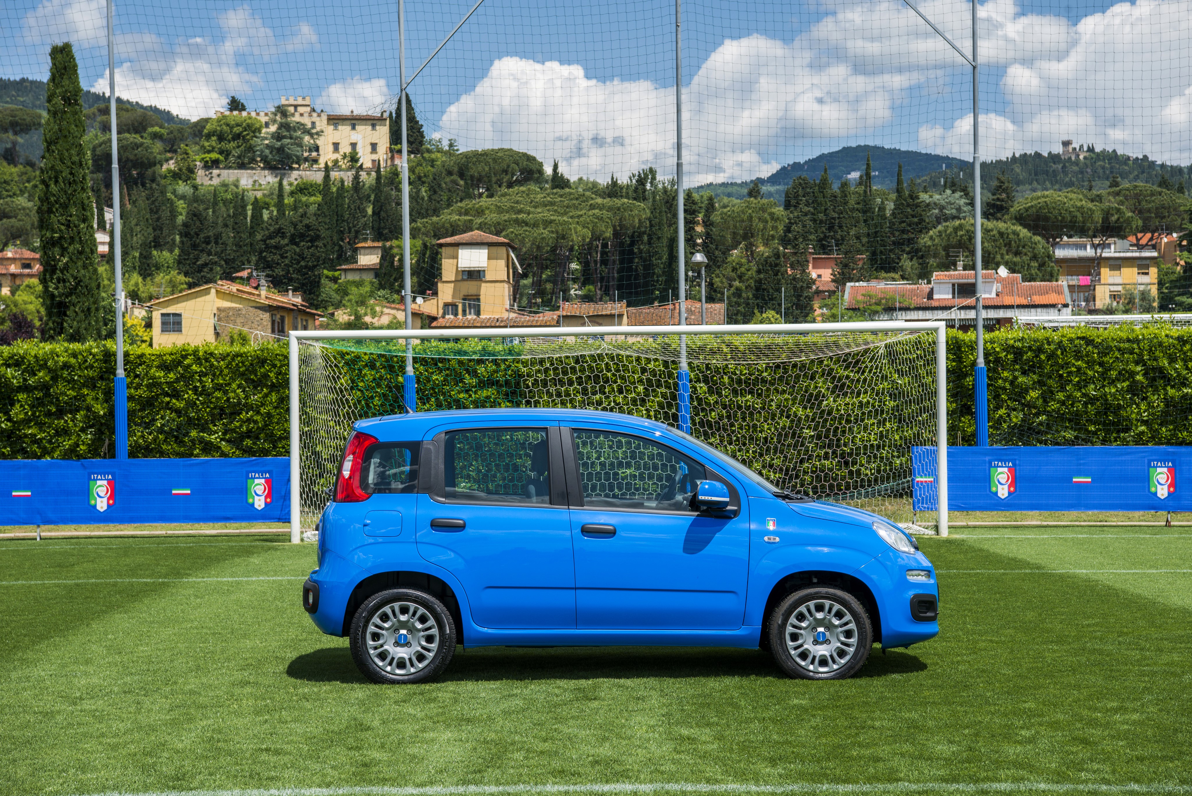 Fiat Panda Pandazzurri on a soccer field HD Wallpaper