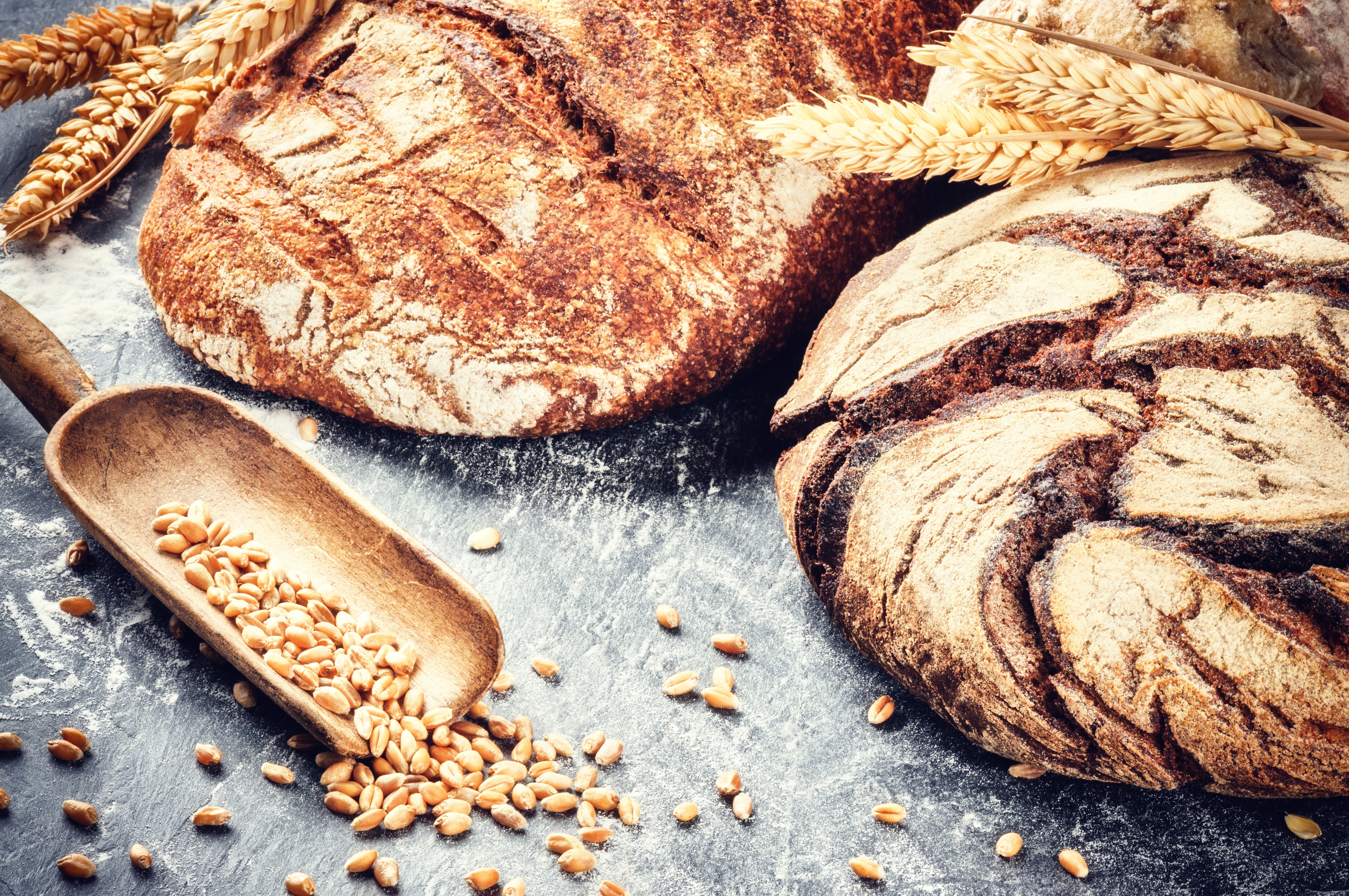 Bread, Wheat, and a Wooden Scoop HD Wallpaper