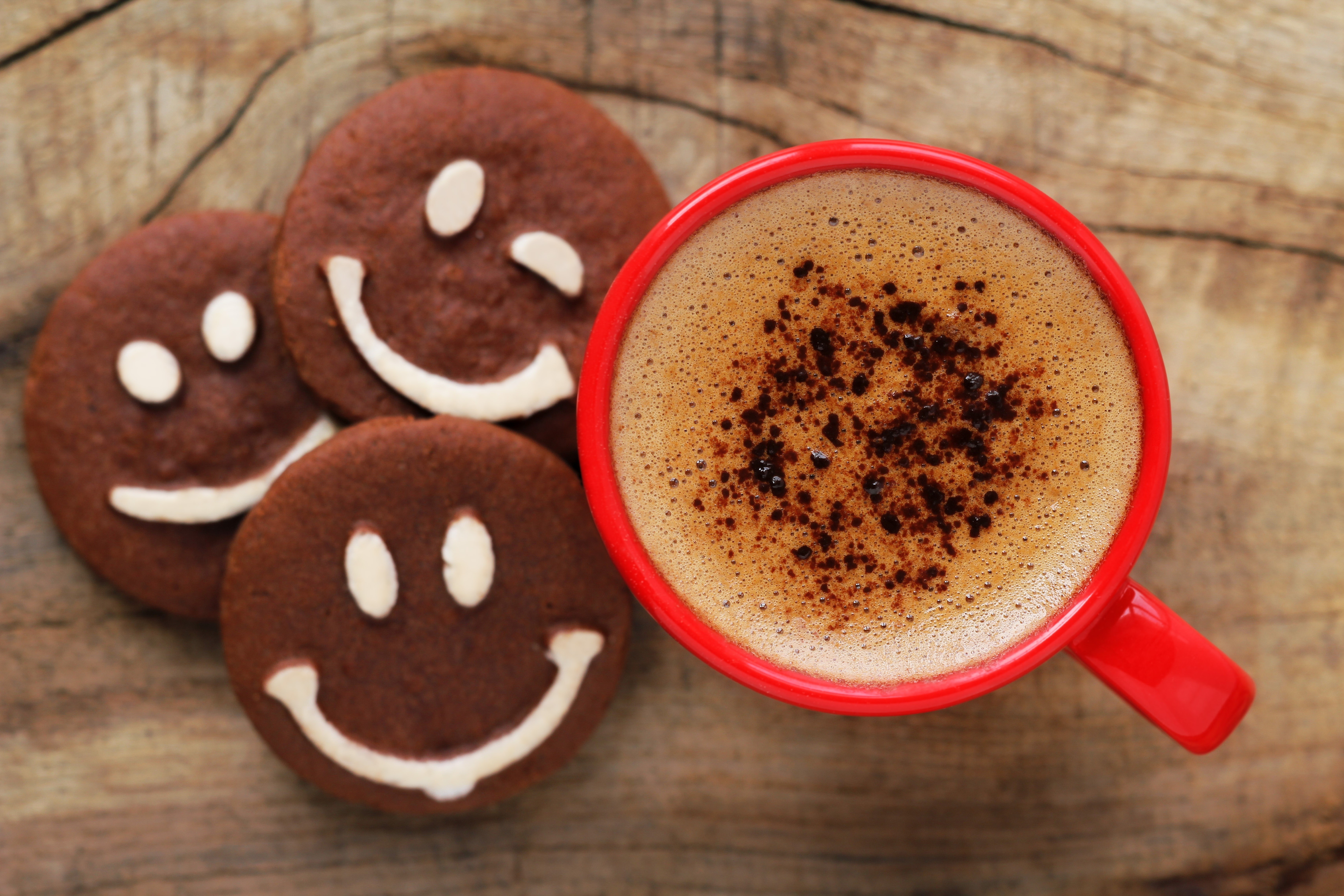 Coffee cup and smiley face cookies HD Wallpaper