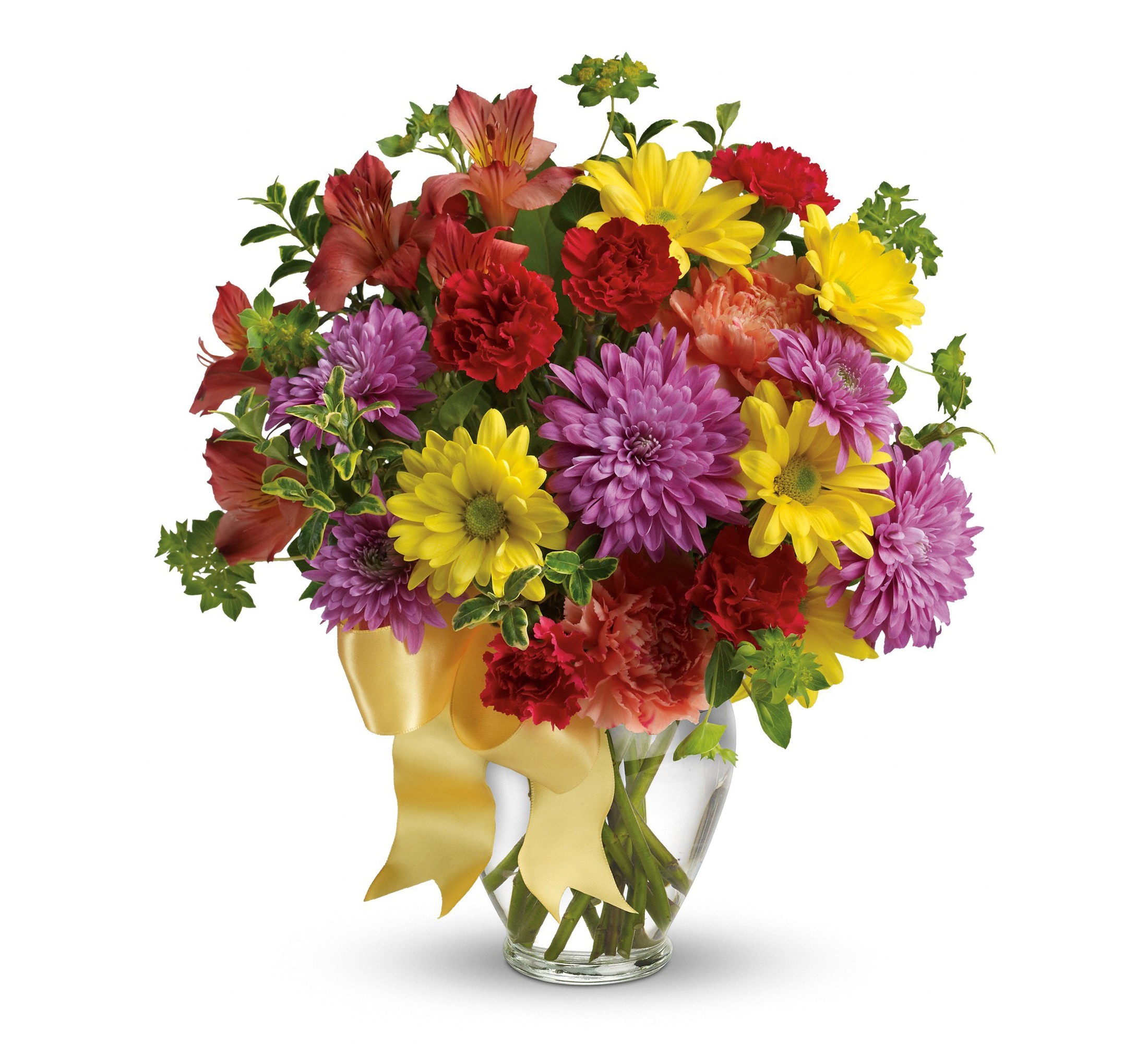 Colorful flower bouquet with yellow ribbon HD Wallpaper