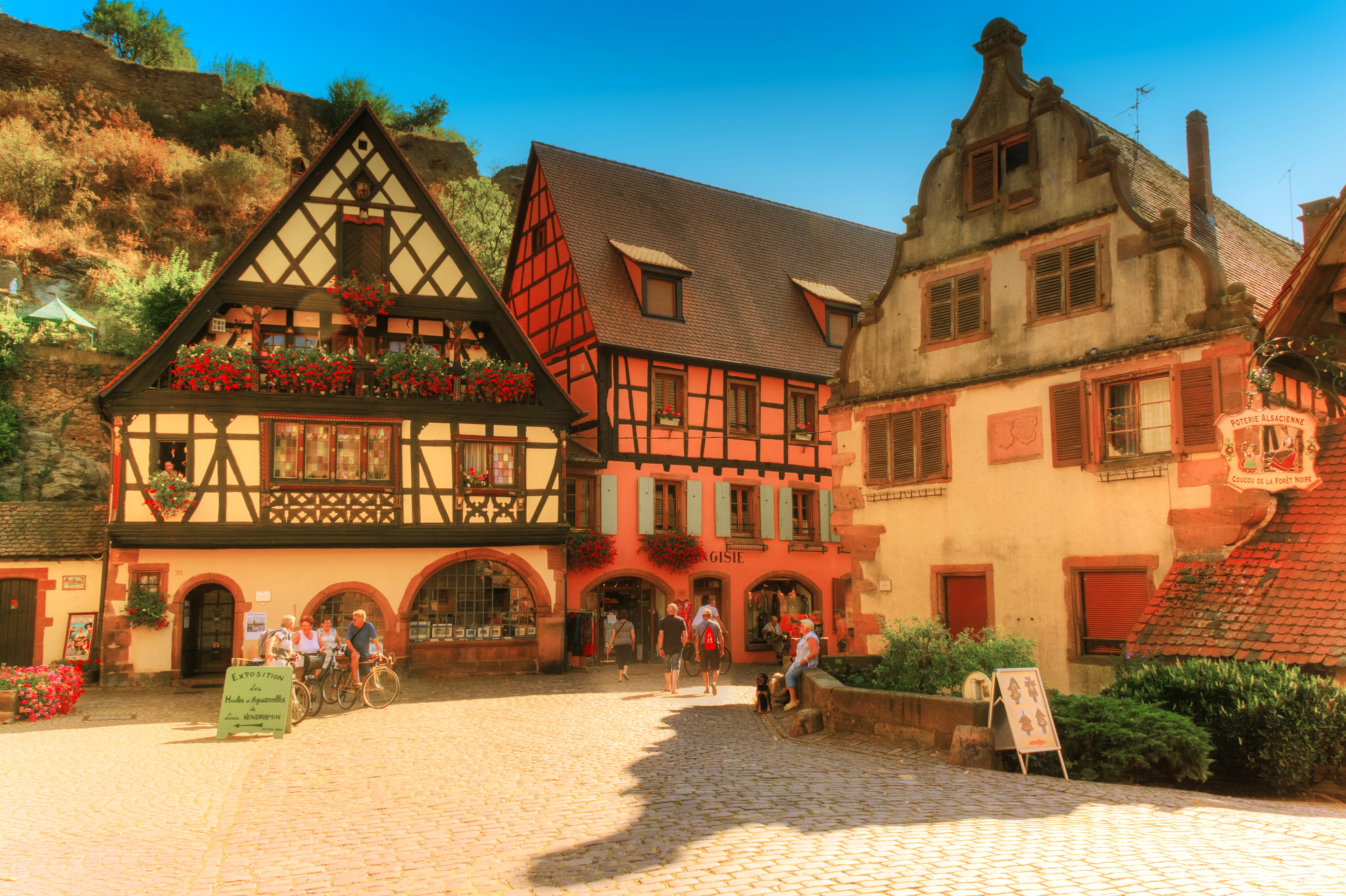 Half-timbered houses in Kaysersberg, France HD Wallpaper