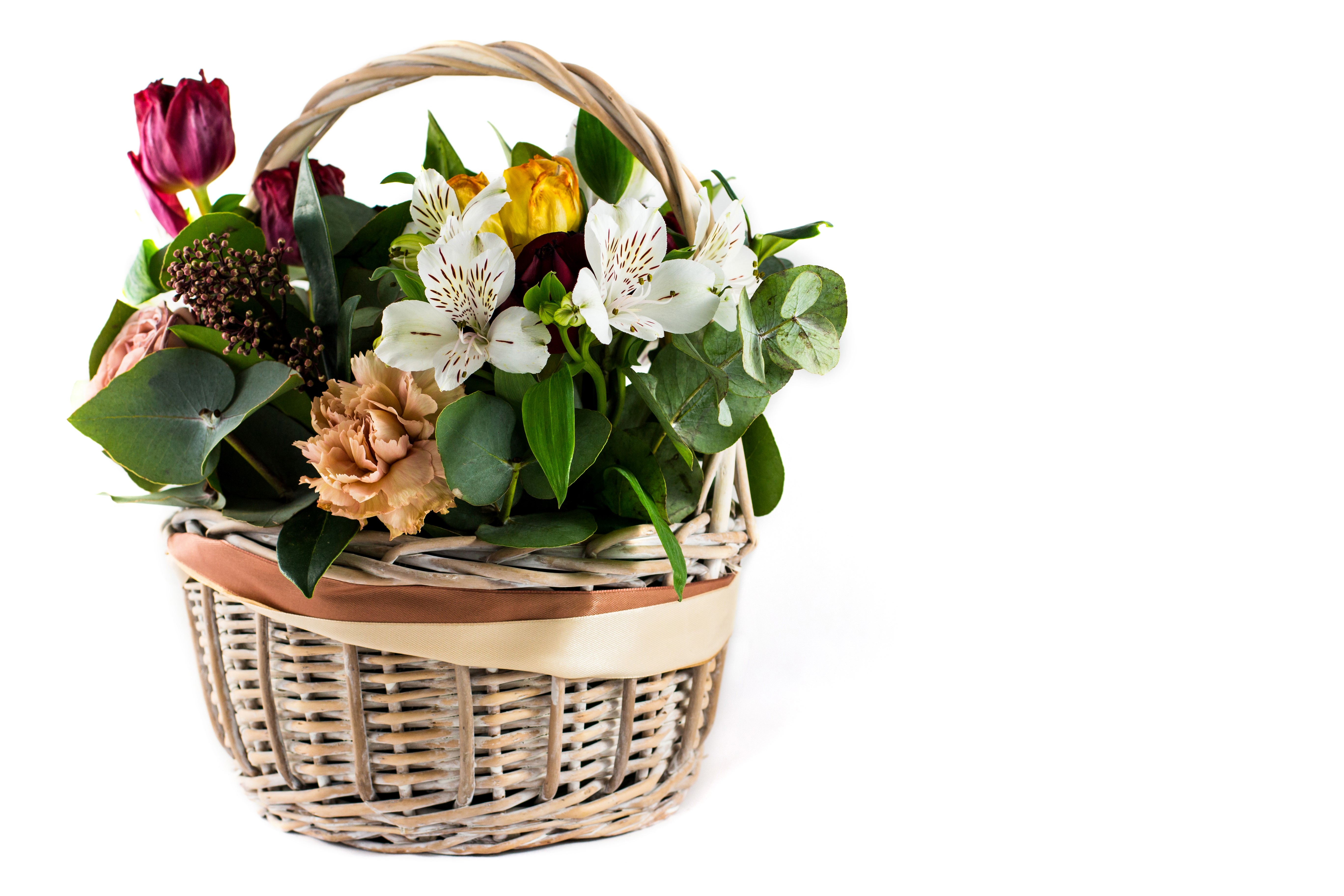 Flower basket with Alstroemeria and Tulips HD Wallpaper