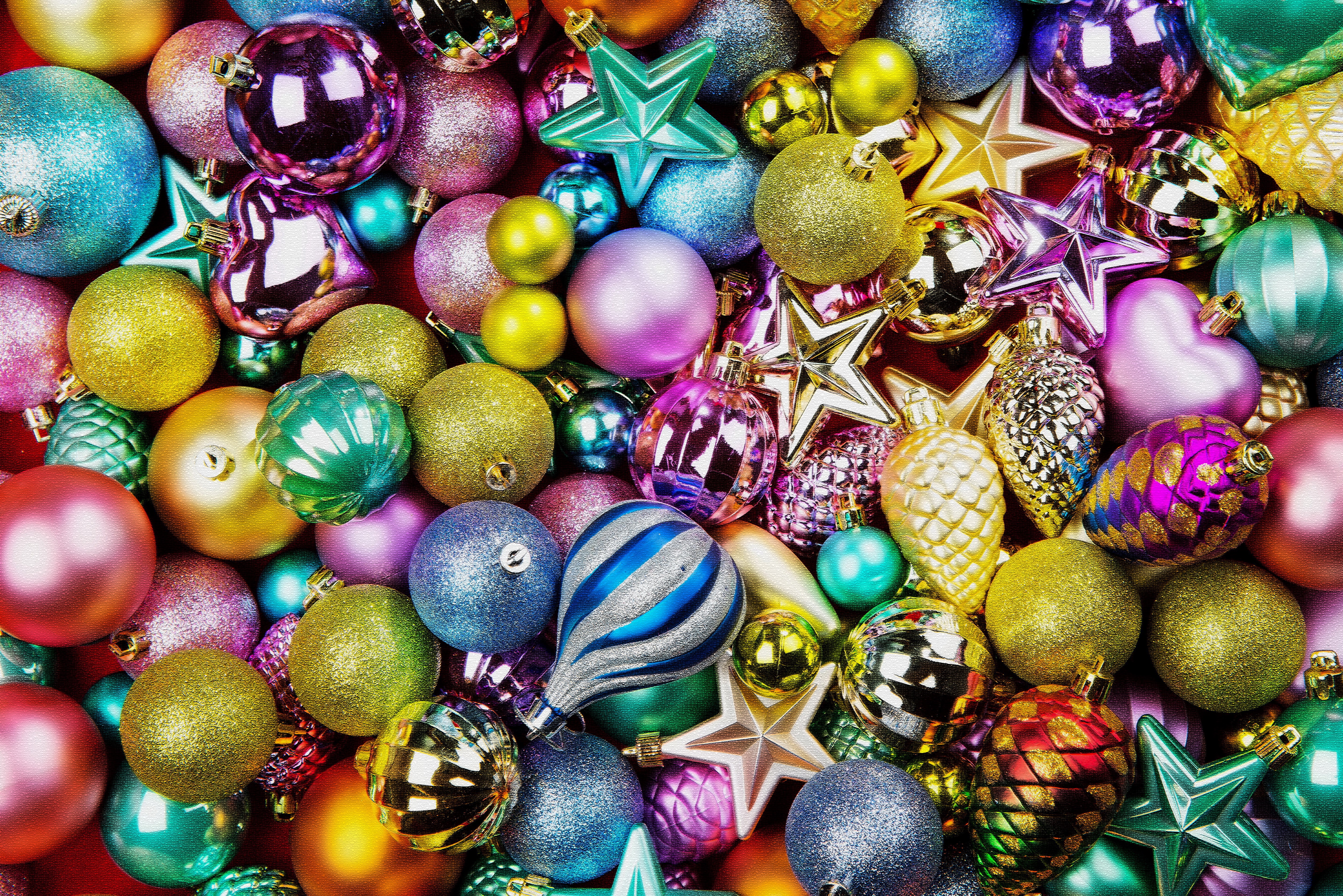 Colorful Christmas Ornaments and Stars HD Wallpaper