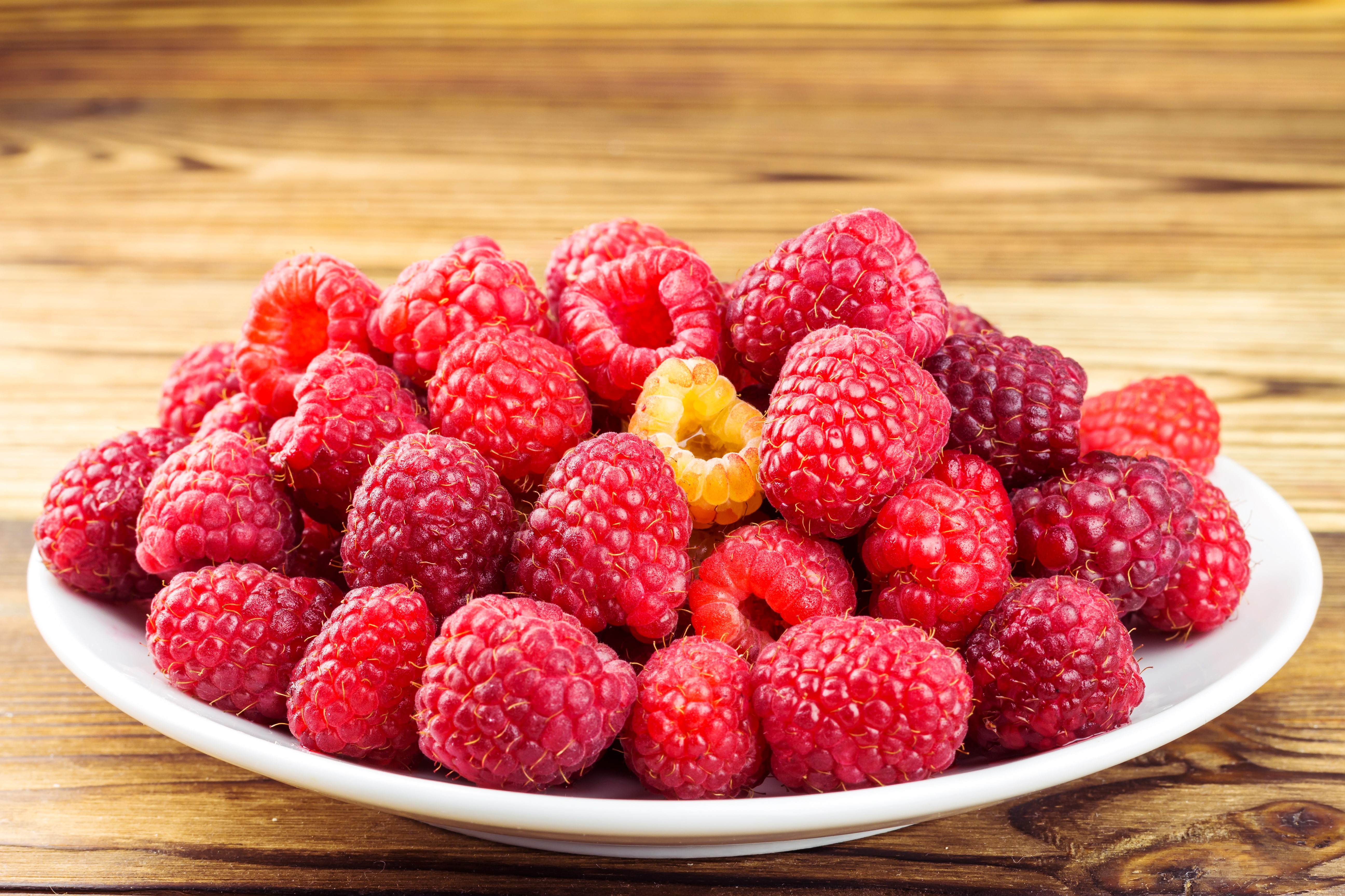 Raspberries on a white plate HD Wallpaper