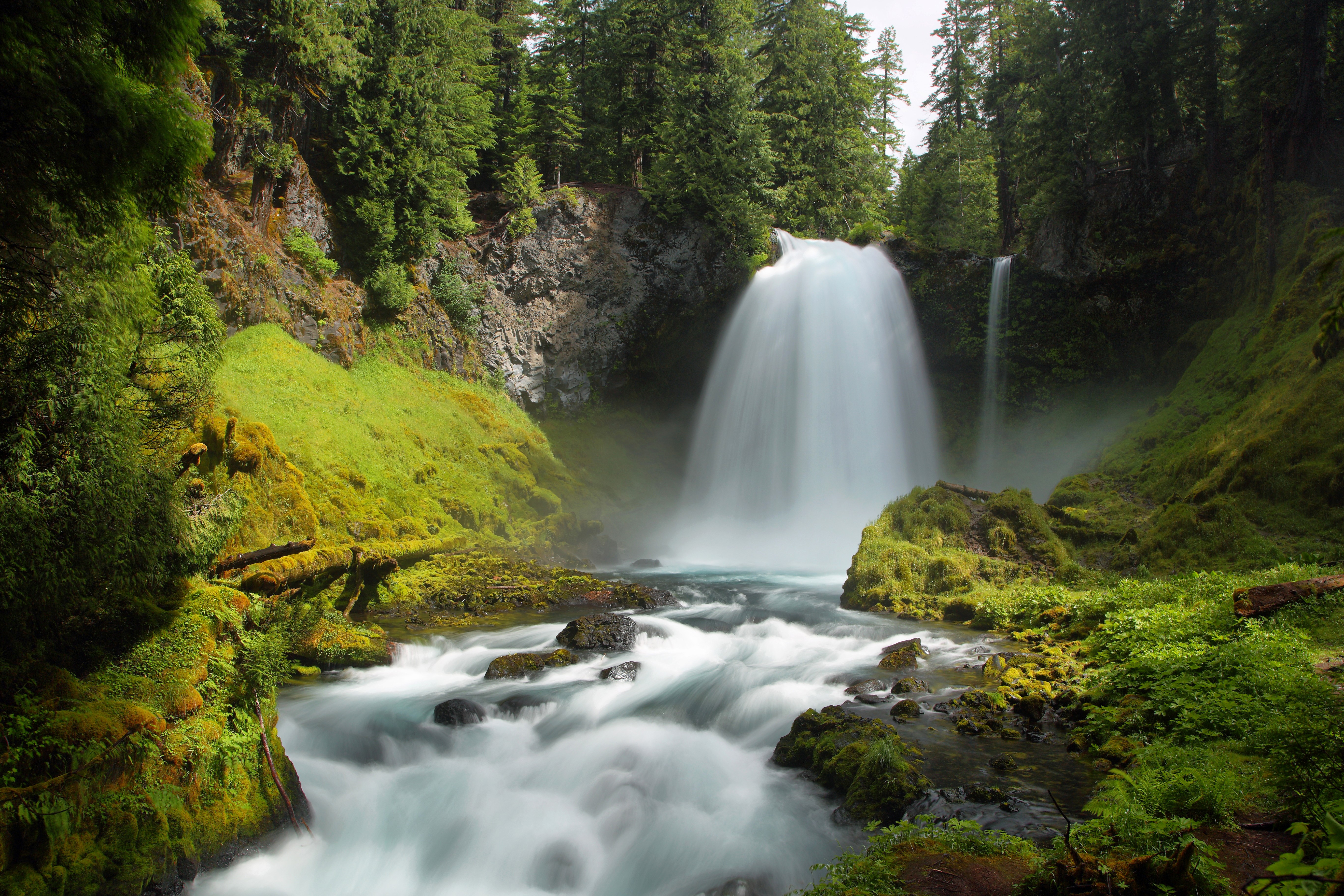 Sahalie Falls Oregon USA Forests Waterfalls Moss HD Wallpaper