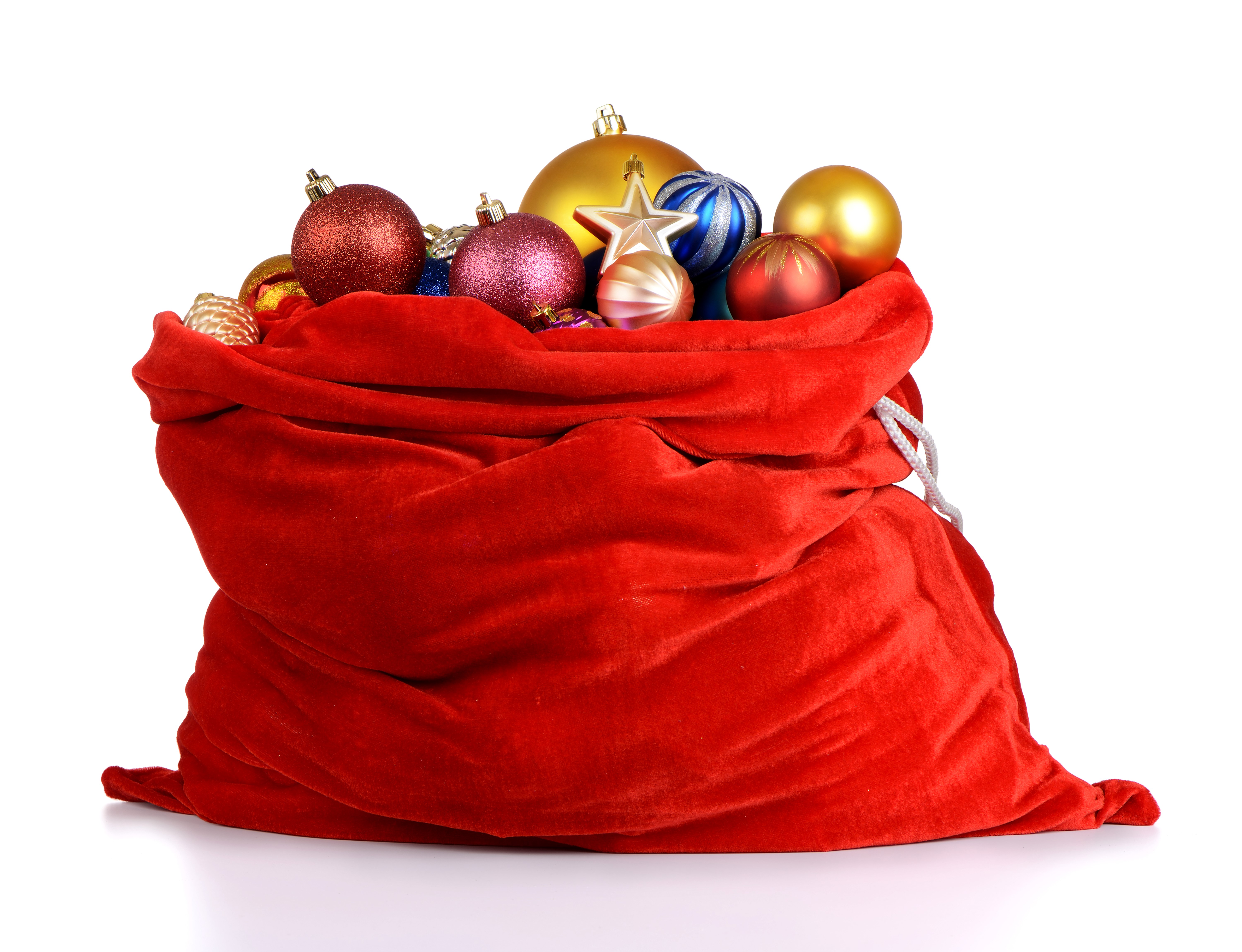 Red Santa Bag Full of Christmas Ornaments HD Wallpaper