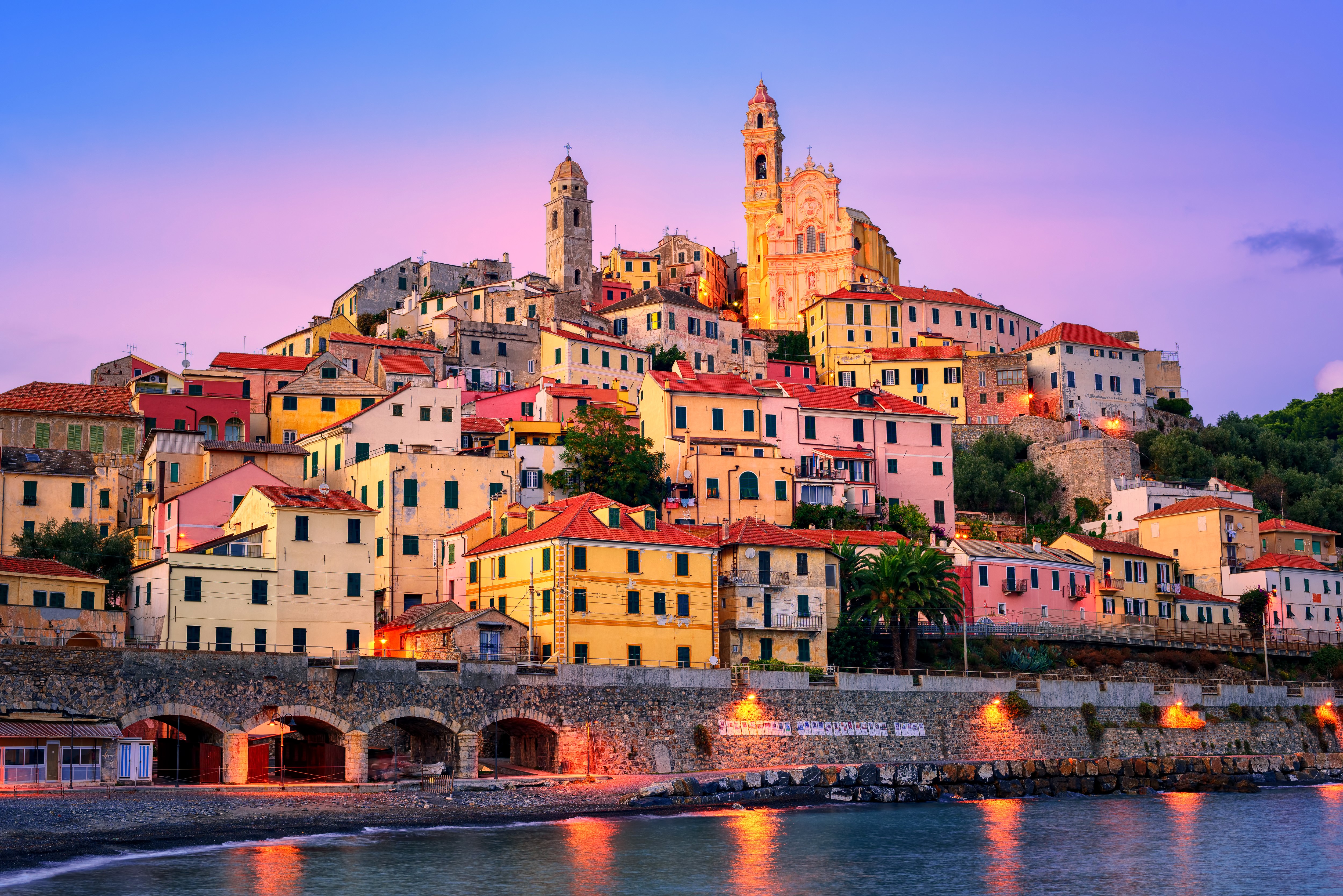 Cervo, Italy Houses at Evening HD Wallpaper