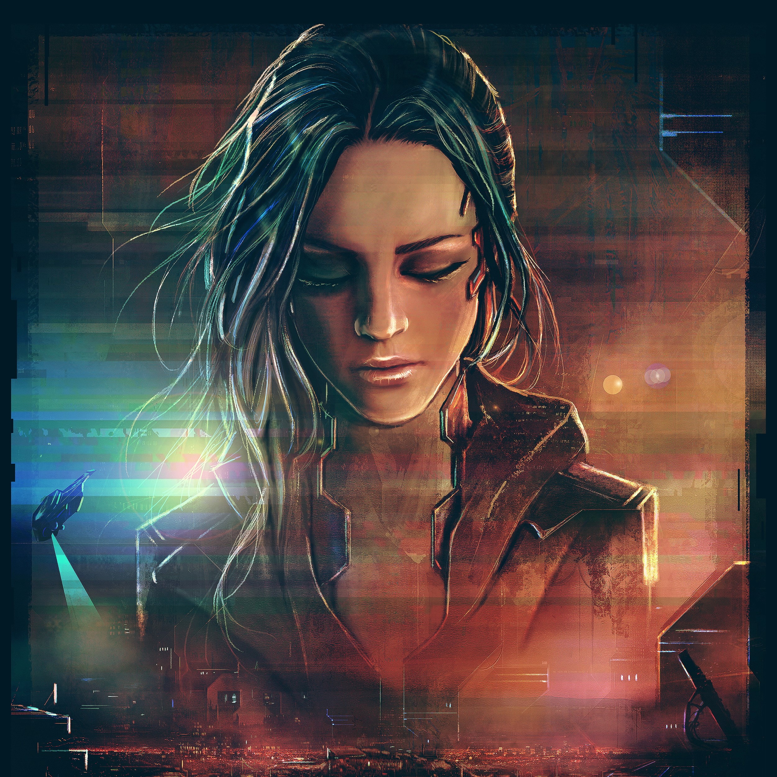 Illustration of a woman with cybernetic implants HD Wallpaper
