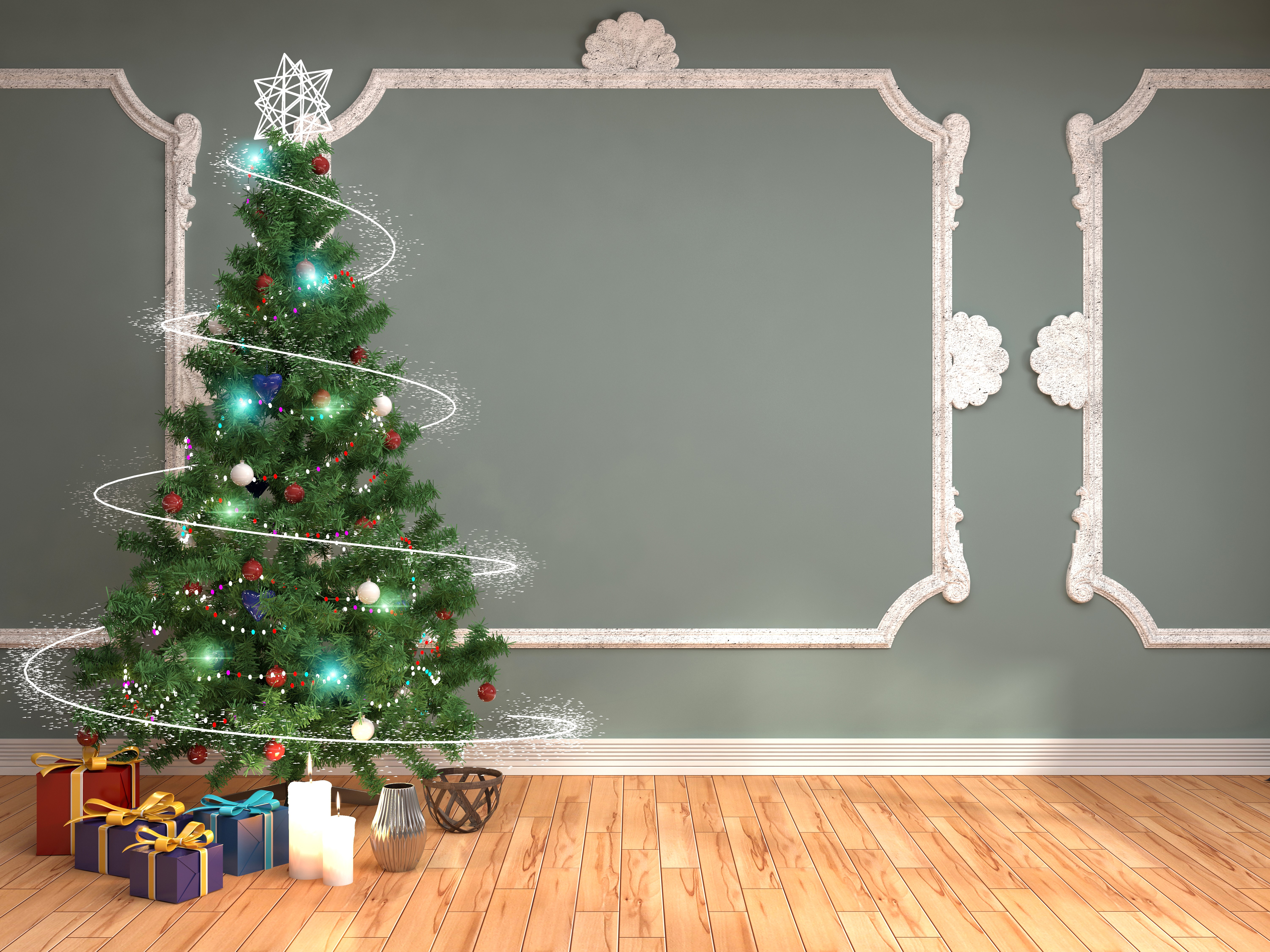 Christmas Tree with Gifts and Candles HD Wallpaper