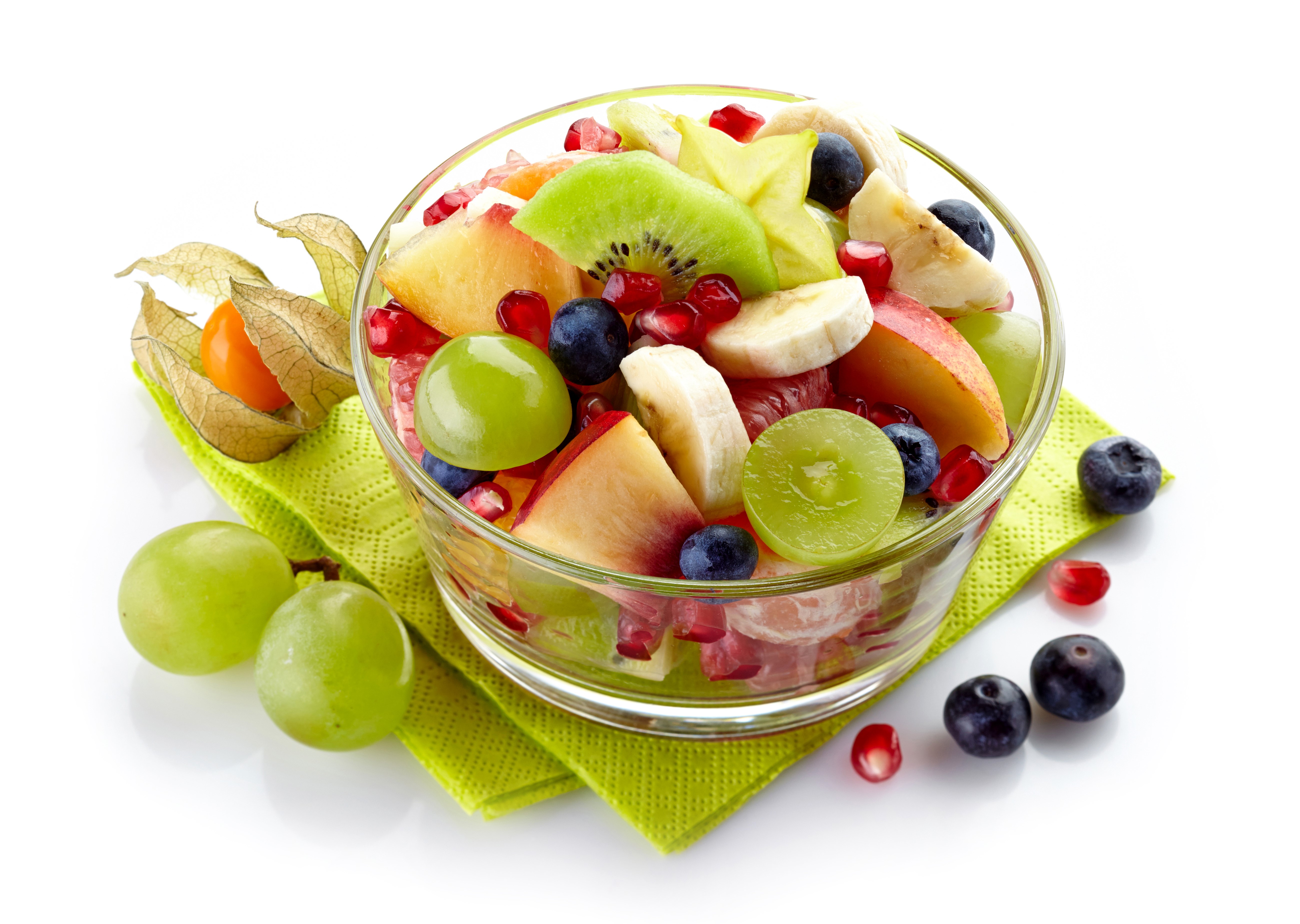 Fruit salad with blueberries, grapes, and kiwi HD Wallpaper