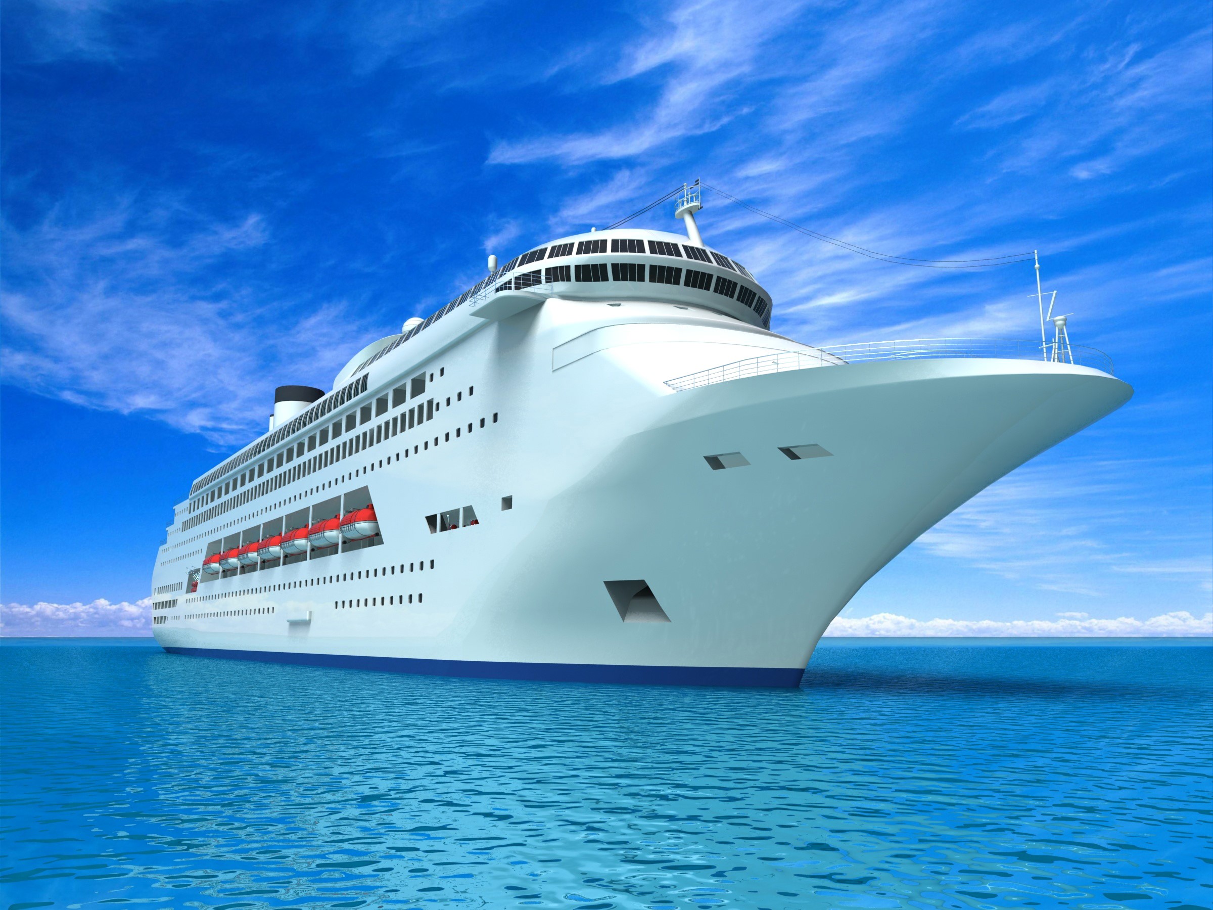 Cruise liner sailing on the ocean under a blue sky HD Wallpaper