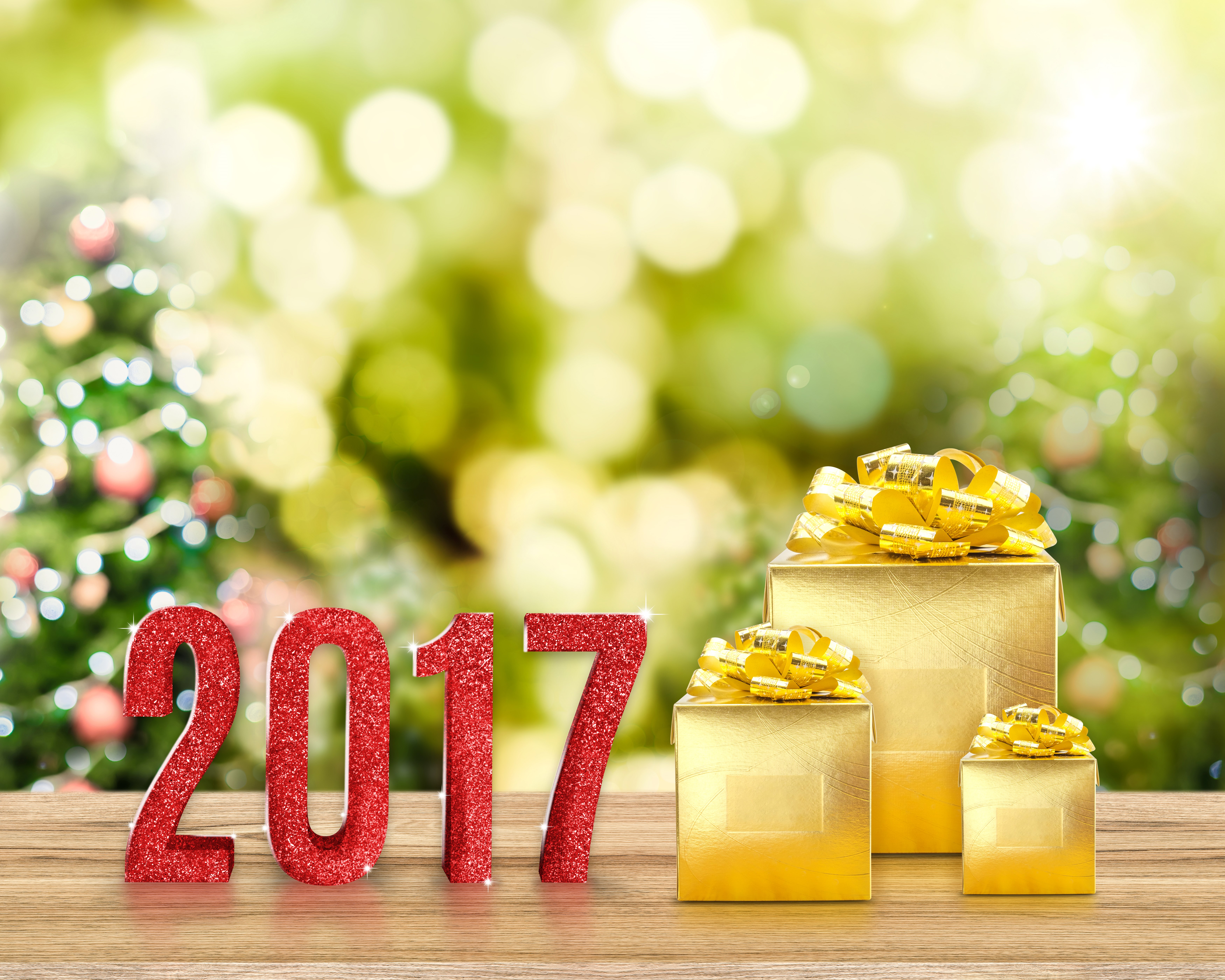 2017 New Year Gifts and Christmas Trees HD Wallpaper