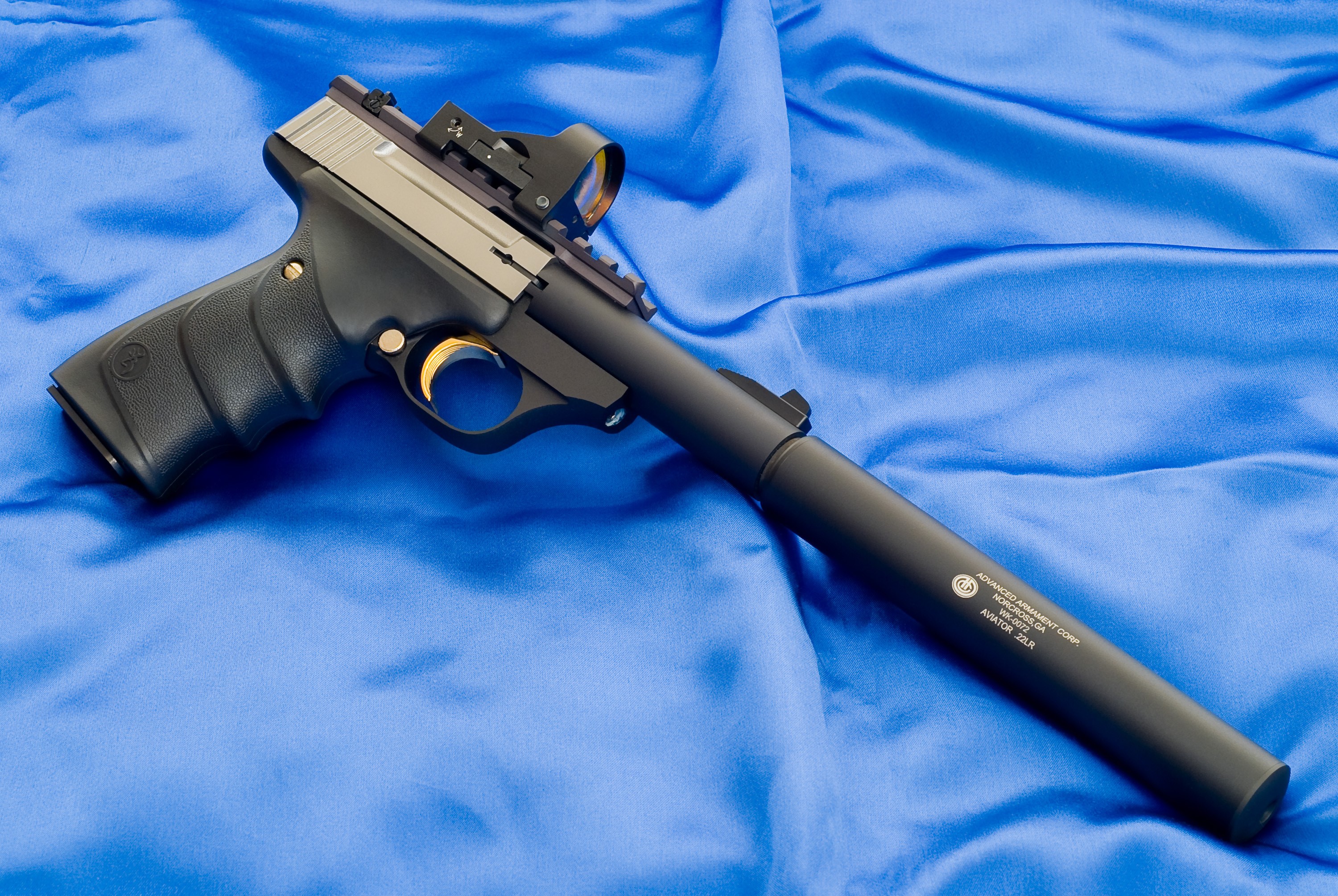 Browning URX Mark 22LR pistol with suppressor HD Wallpaper