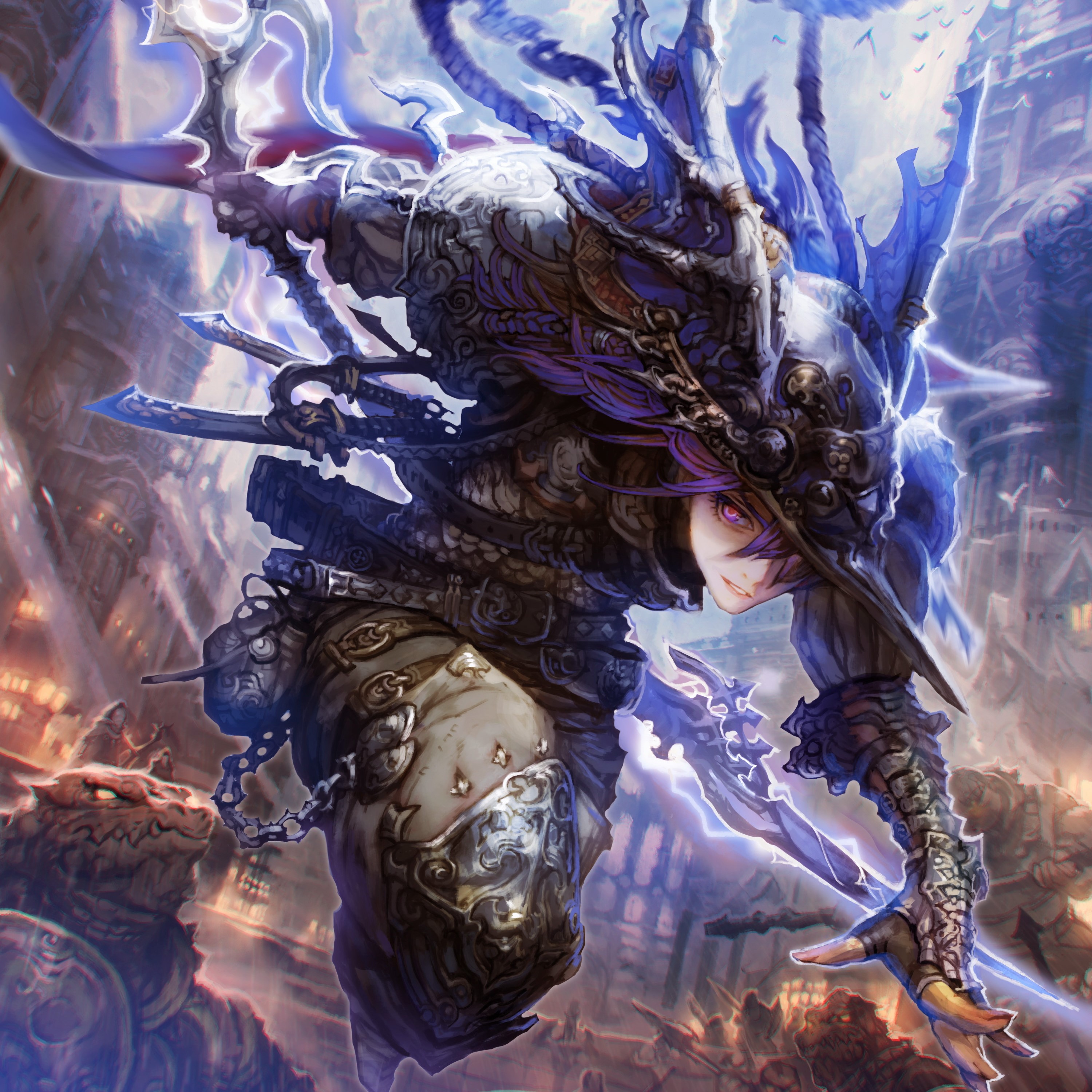 Warrior in ornate armor with glowing blue energy HD Wallpaper