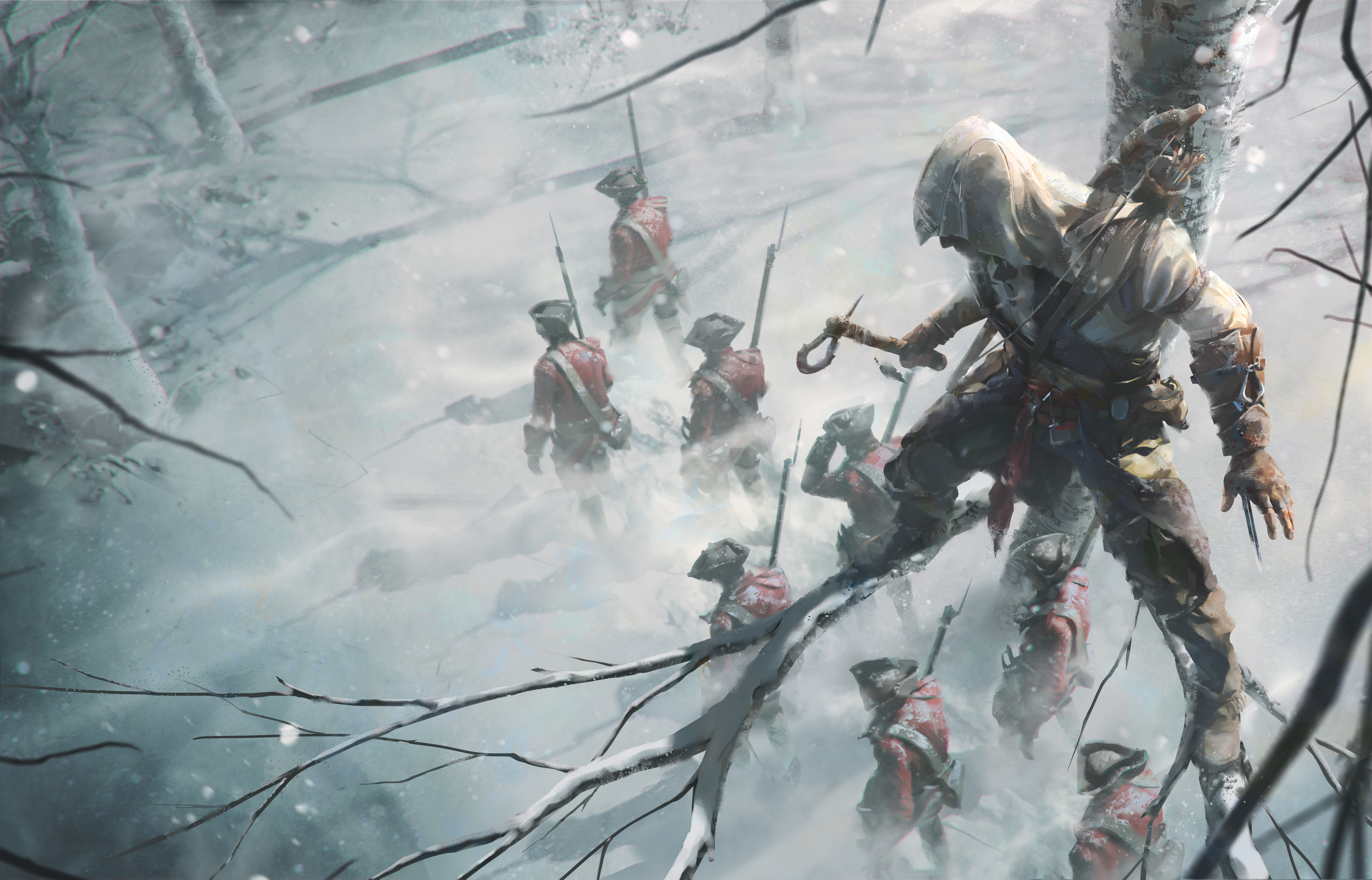 Assassin's Creed 3 soldiers in winter HD Wallpaper