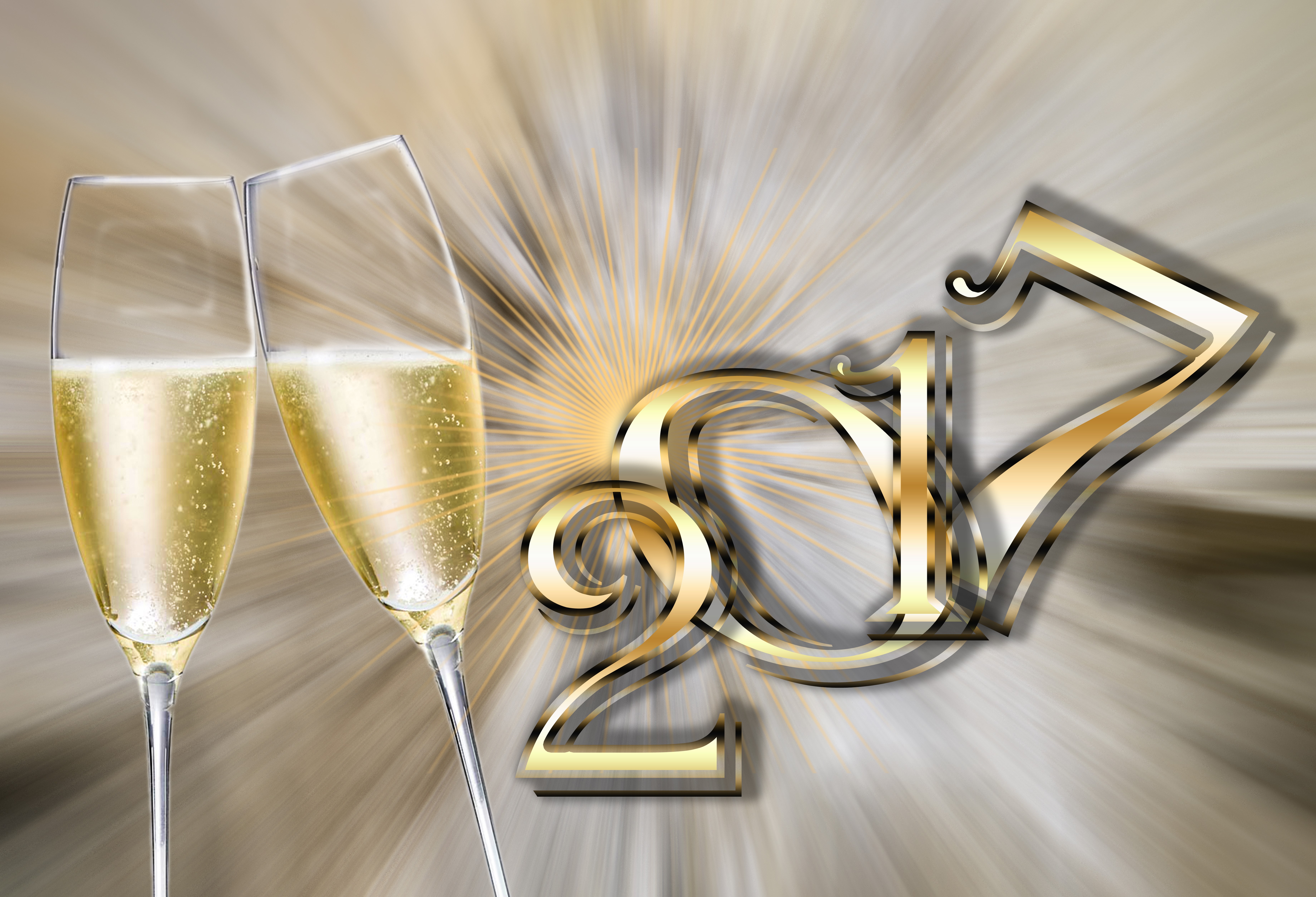 Champagne glasses and the year 2017 HD Wallpaper