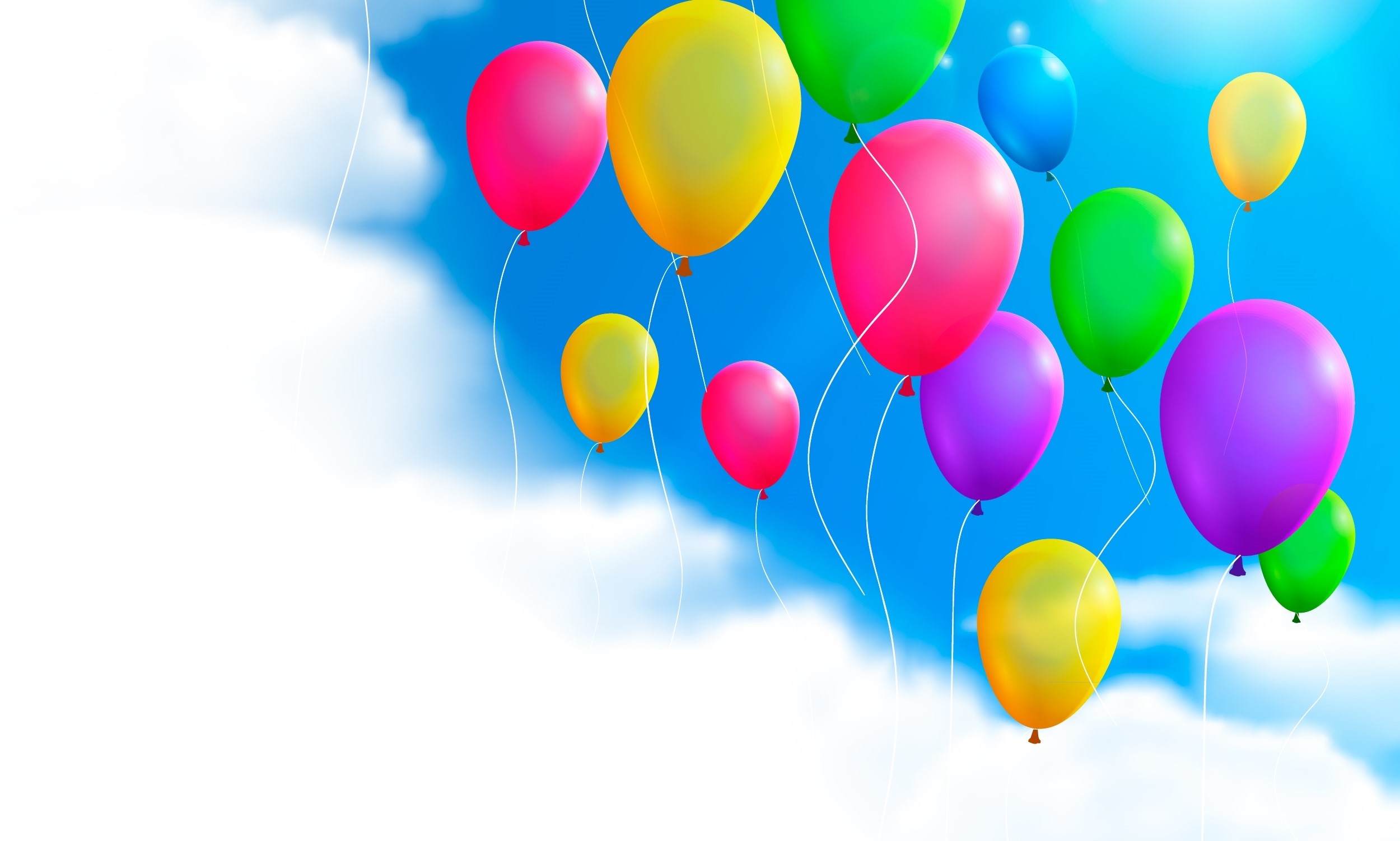 Colorful balloons floating in a blue sky with clouds HD Wallpaper