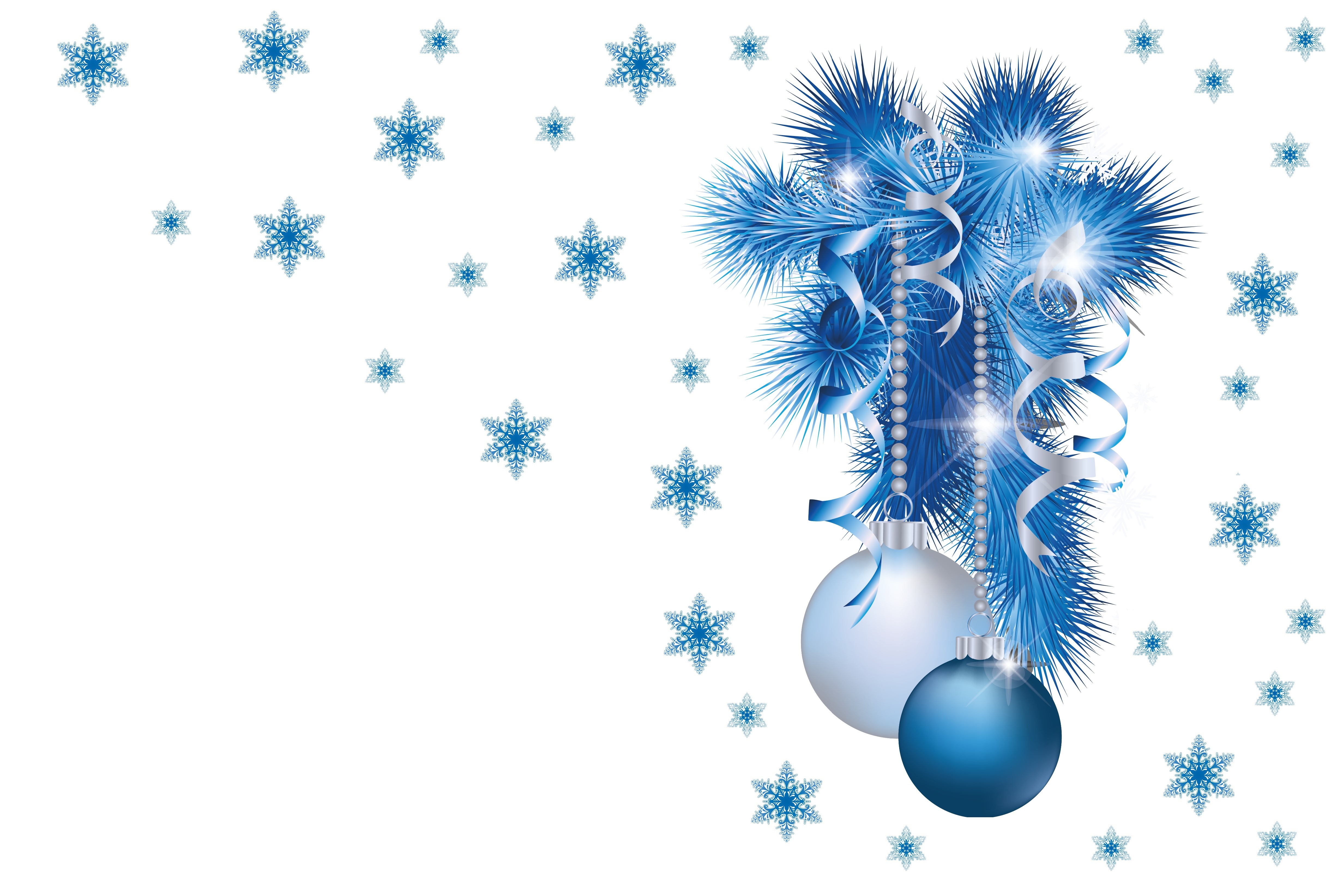 Christmas Tree Branches with Ornaments and Snowflakes HD Wallpaper