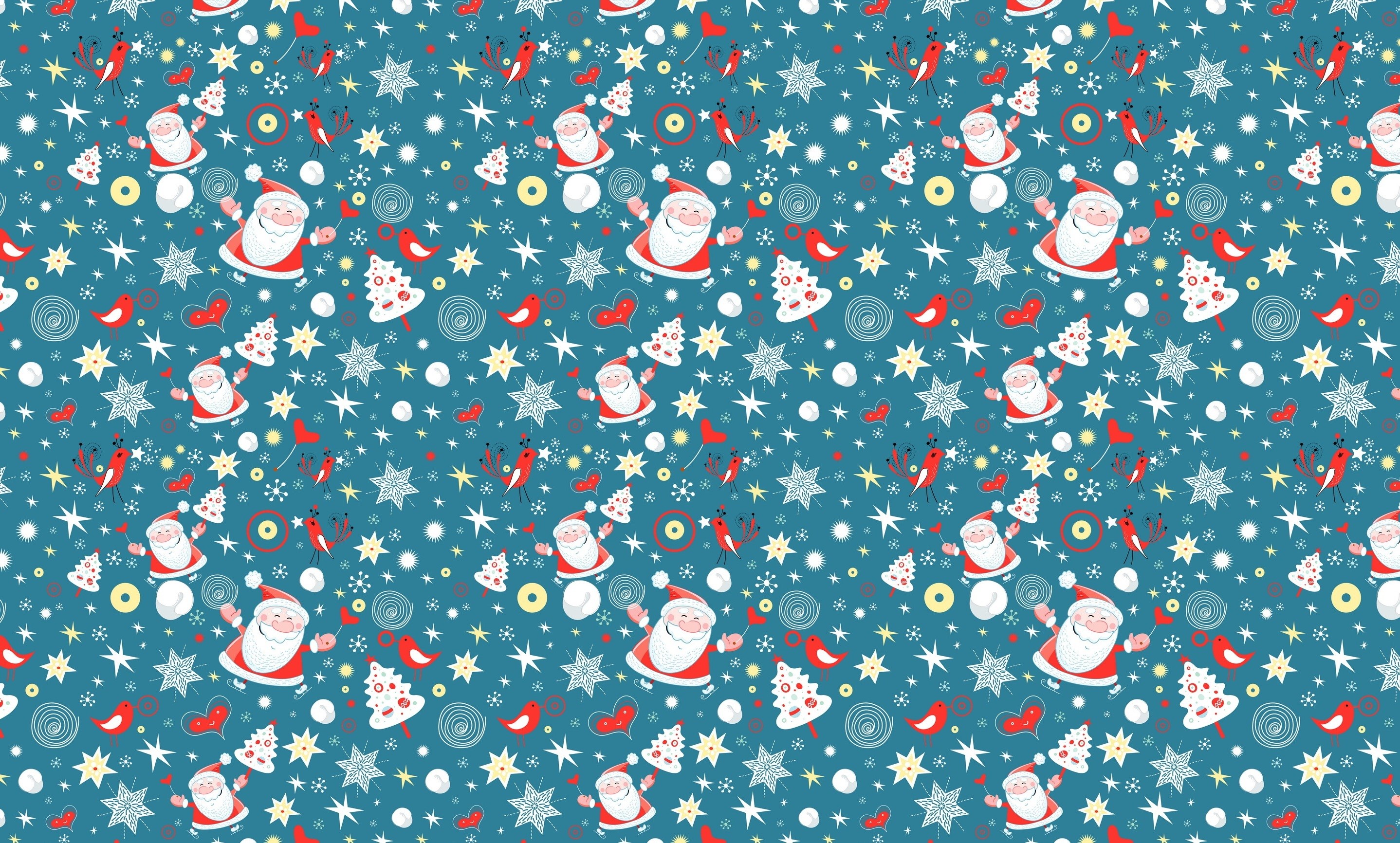 Christmas Pattern with Santa Claus and Snowflakes HD Wallpaper
