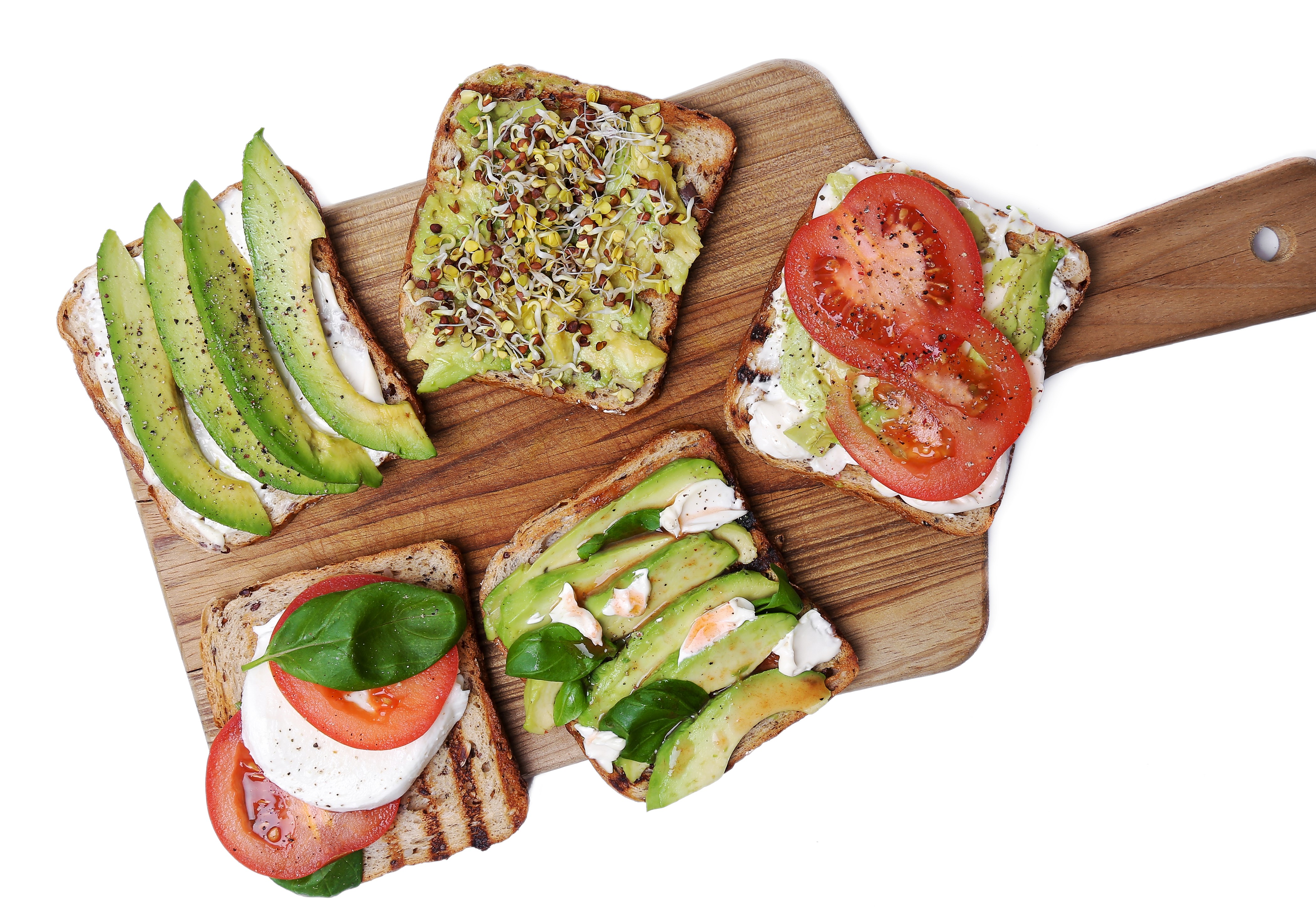 Avocado and Tomato Toasts on a Cutting Board HD Wallpaper