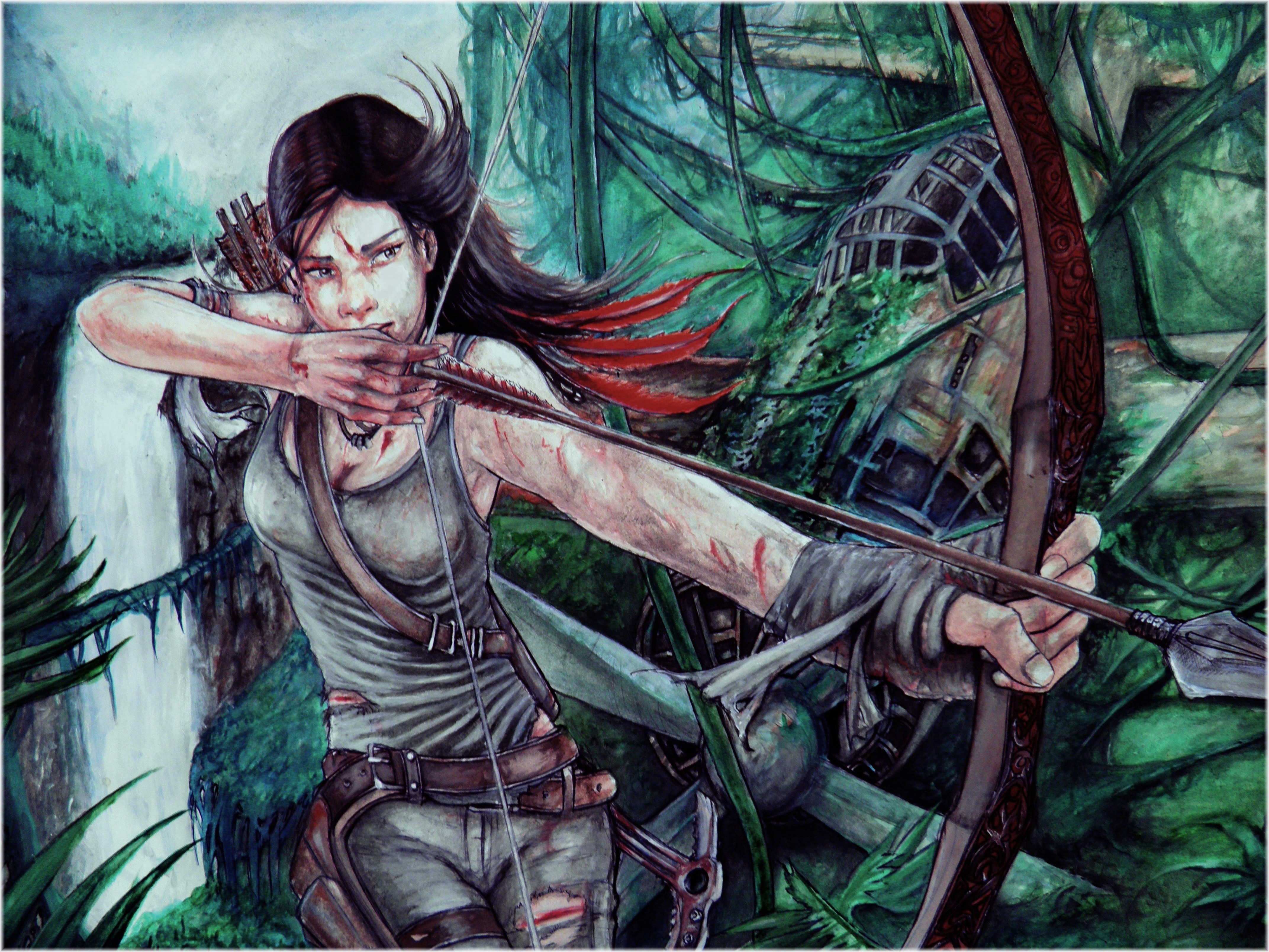 Lara Croft from Tomb Raider 2013 with a bow HD Wallpaper