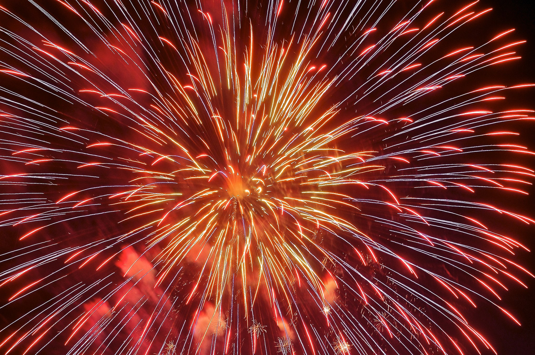 Explosion of red and yellow fireworks HD Wallpaper
