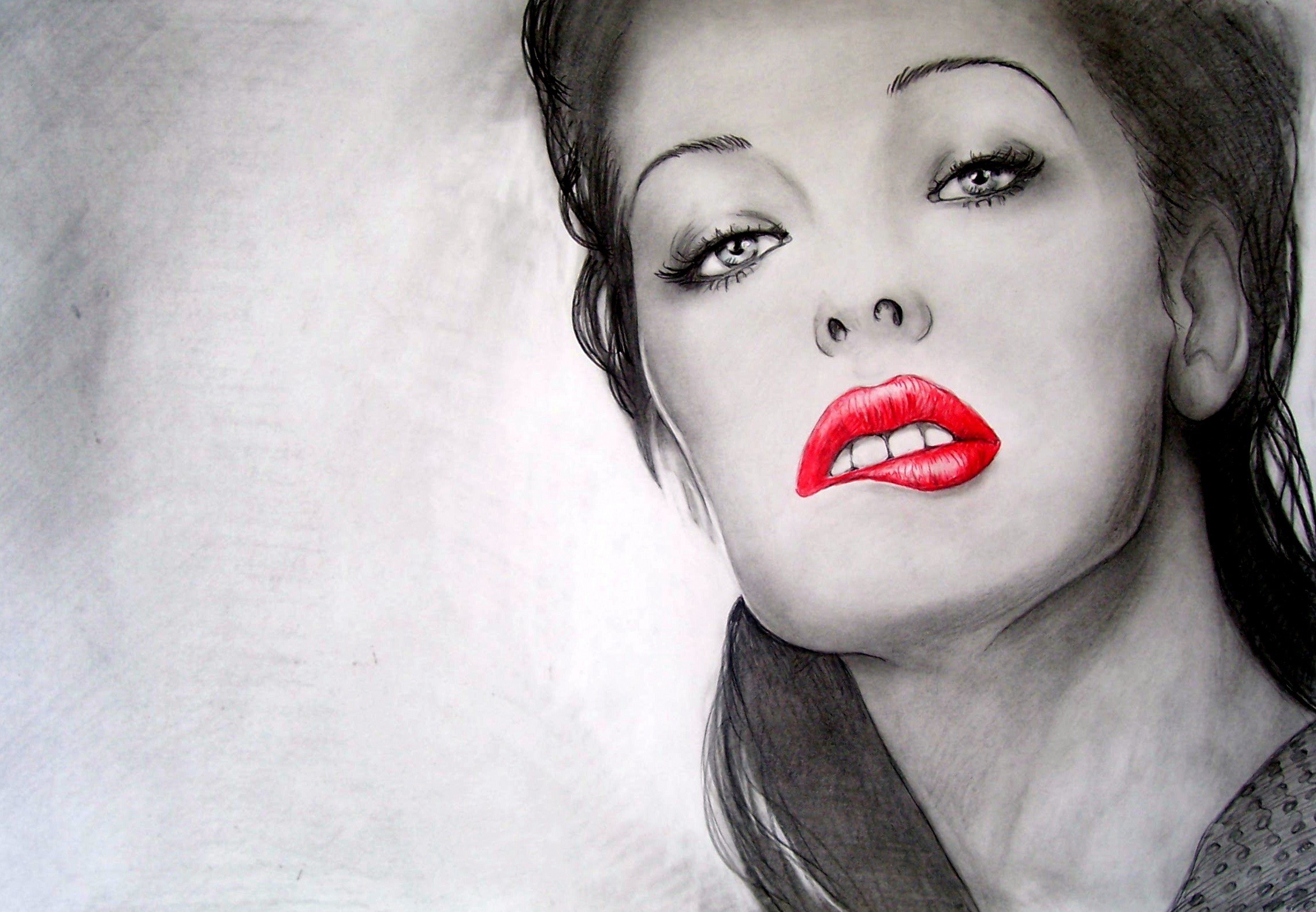 Milla Jovovich portrait, pencil drawing HD Wallpaper