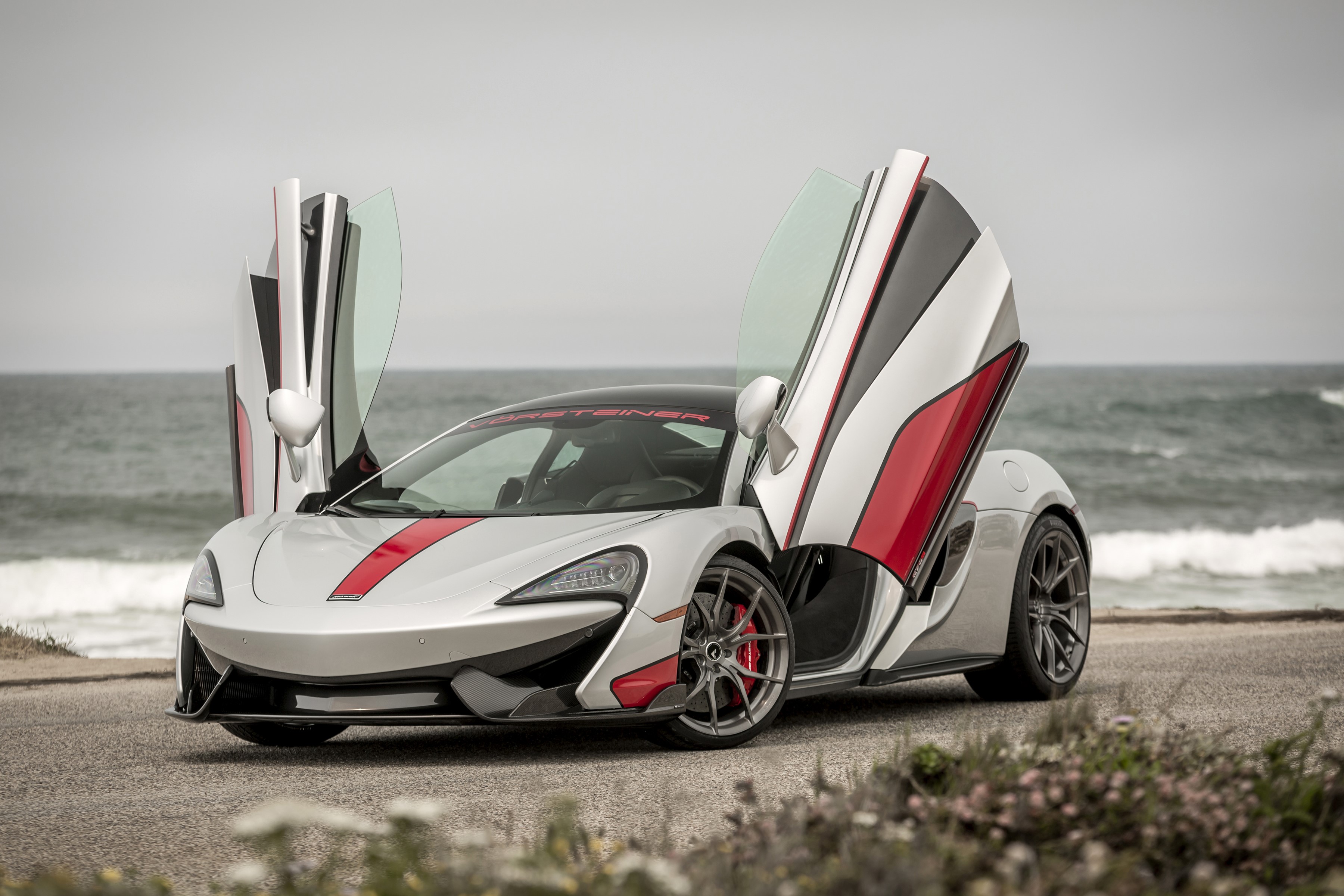 2016 Vorsteiner 570-VX McLaren with opened doors on the coast HD Wallpaper