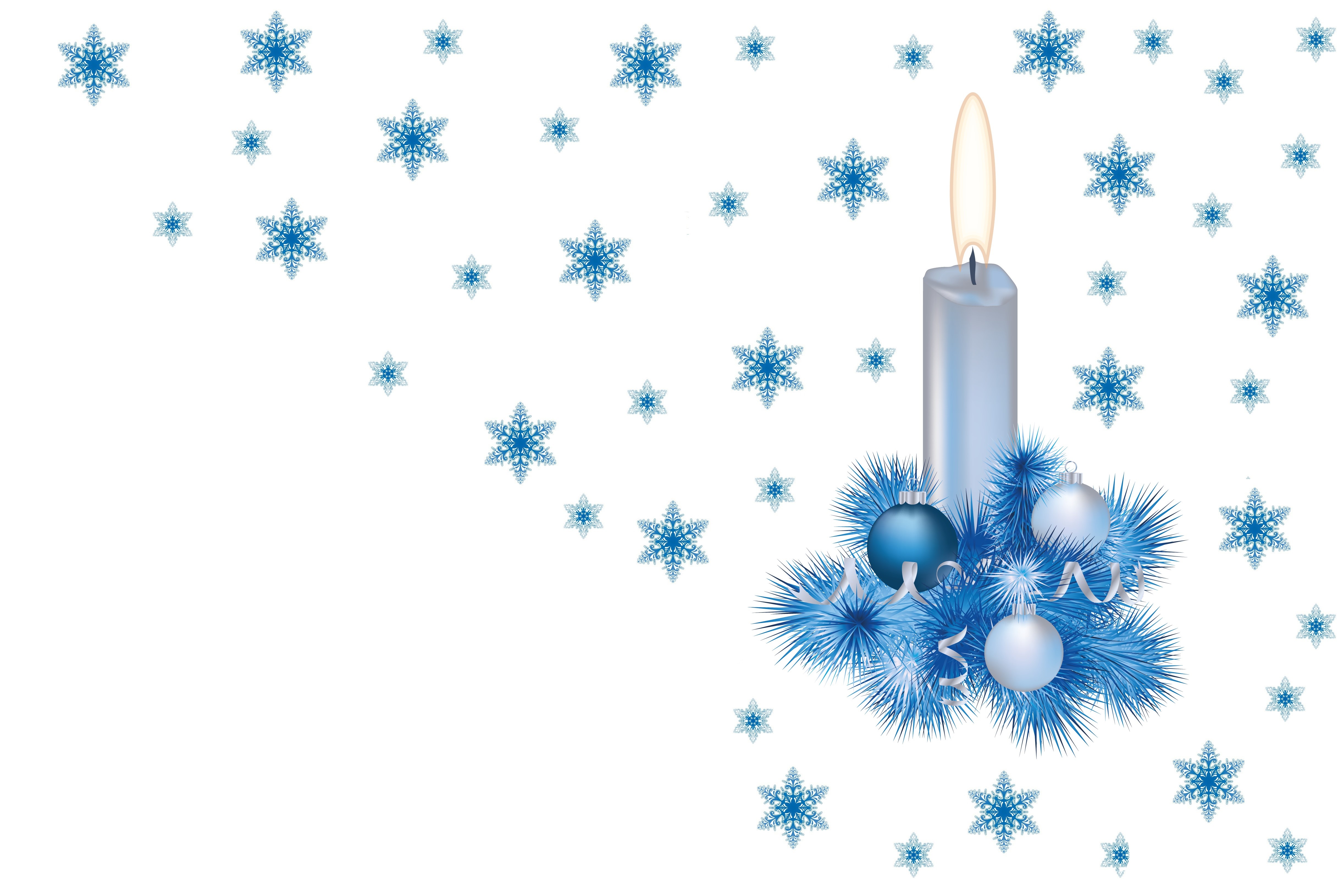 Christmas Candle with Ornaments and Snowflakes HD Wallpaper