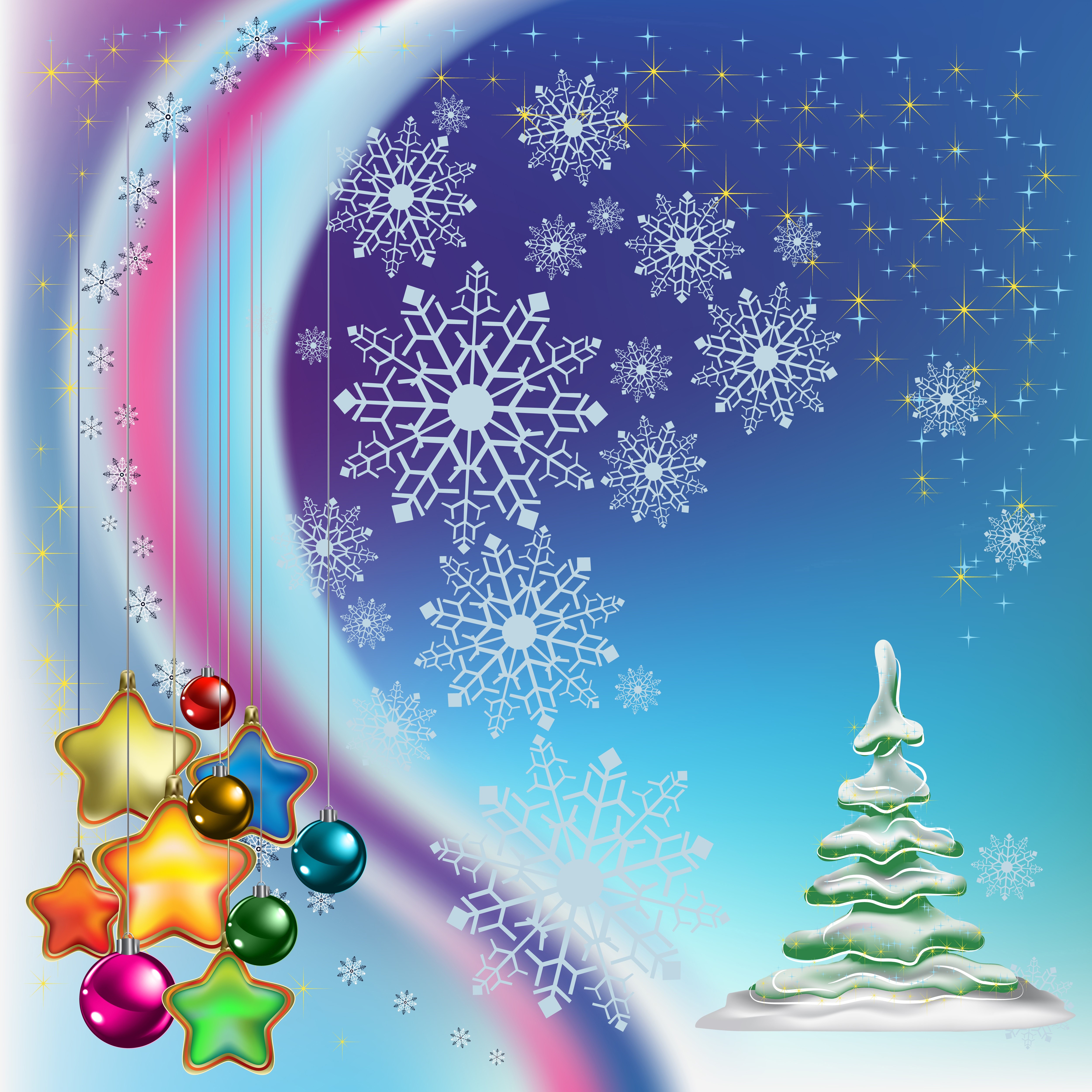 Christmas Holiday Vector Graphics with Snowflakes and Decorations HD Wallpaper