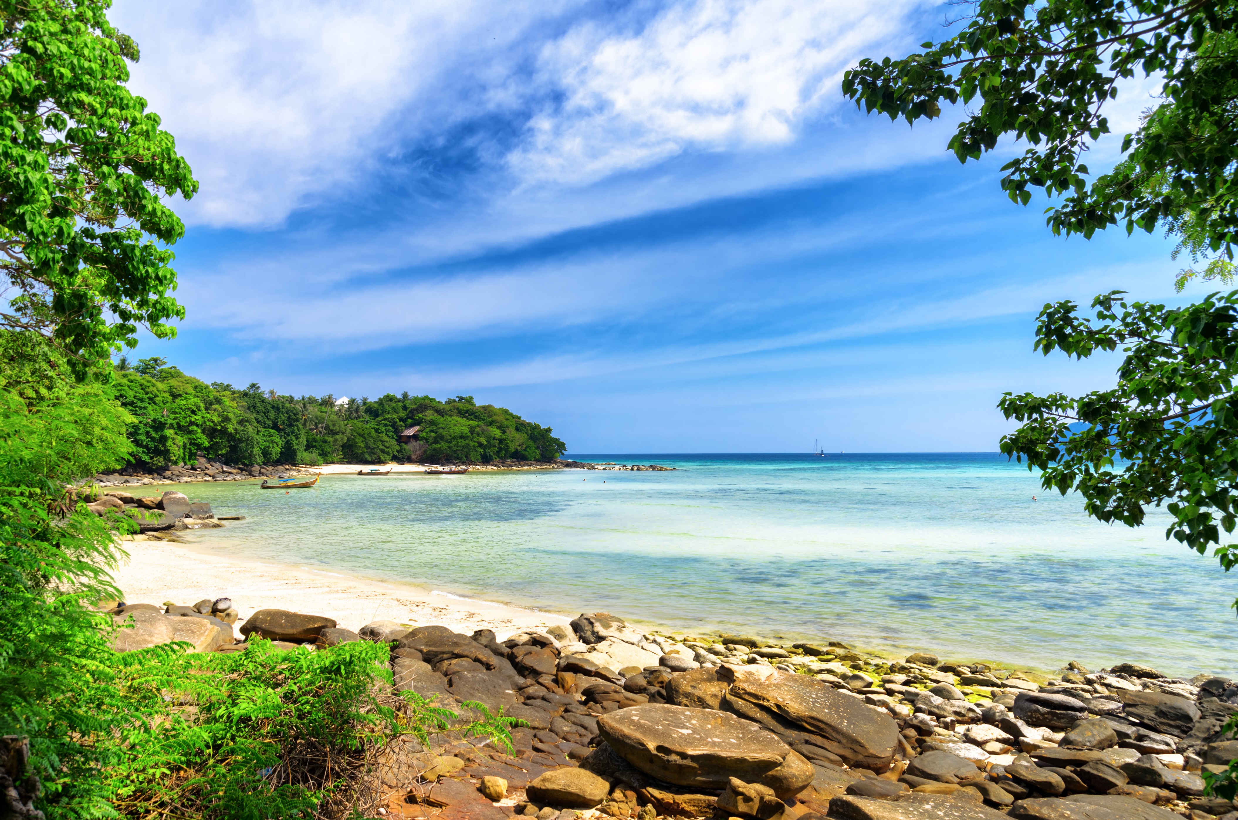 4K Phi-Phi Island Thailand Tropics Coast Stones Sky HD Wallpaper