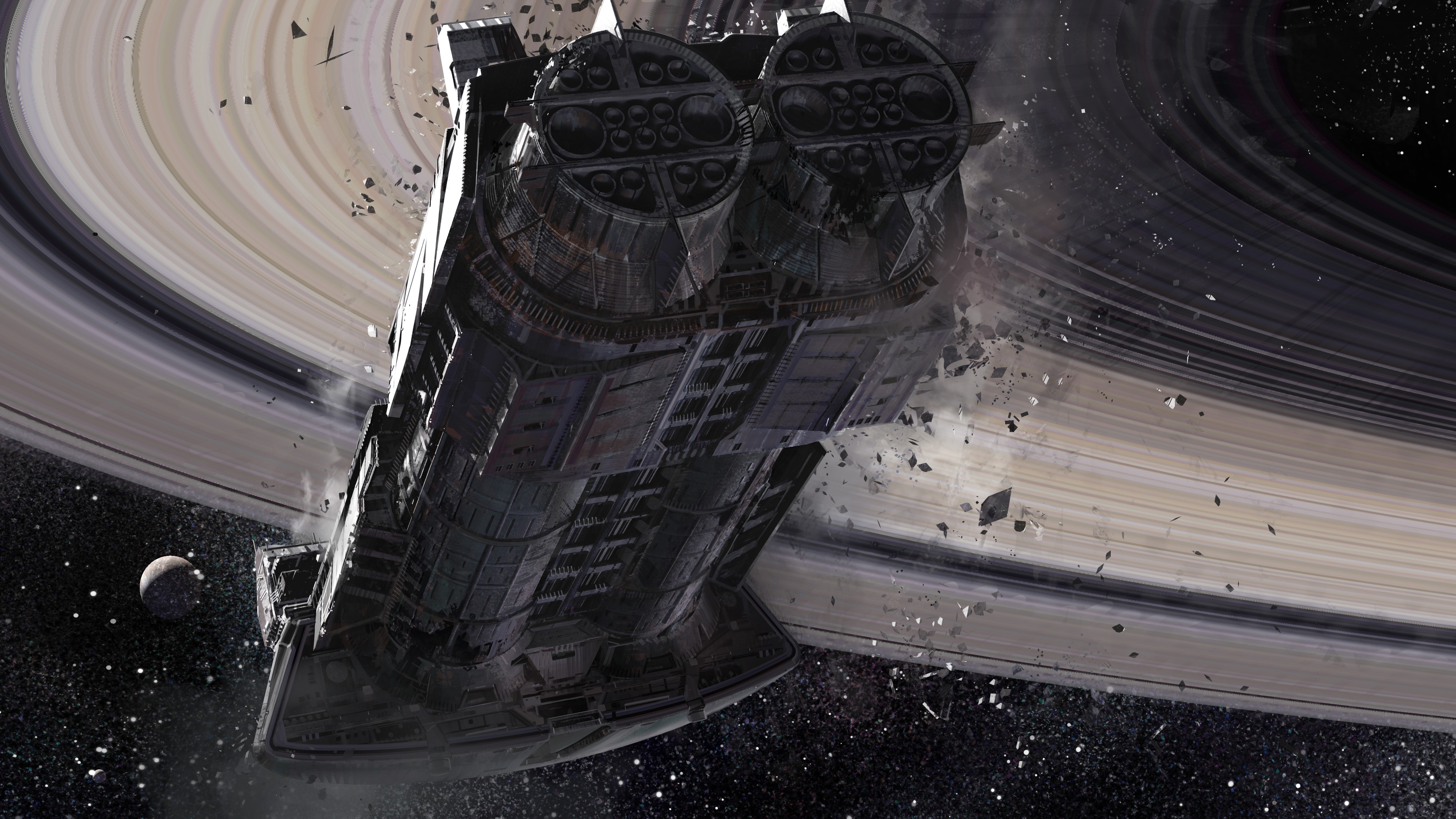 Cassini Derelict ship near Saturn's rings HD Wallpaper