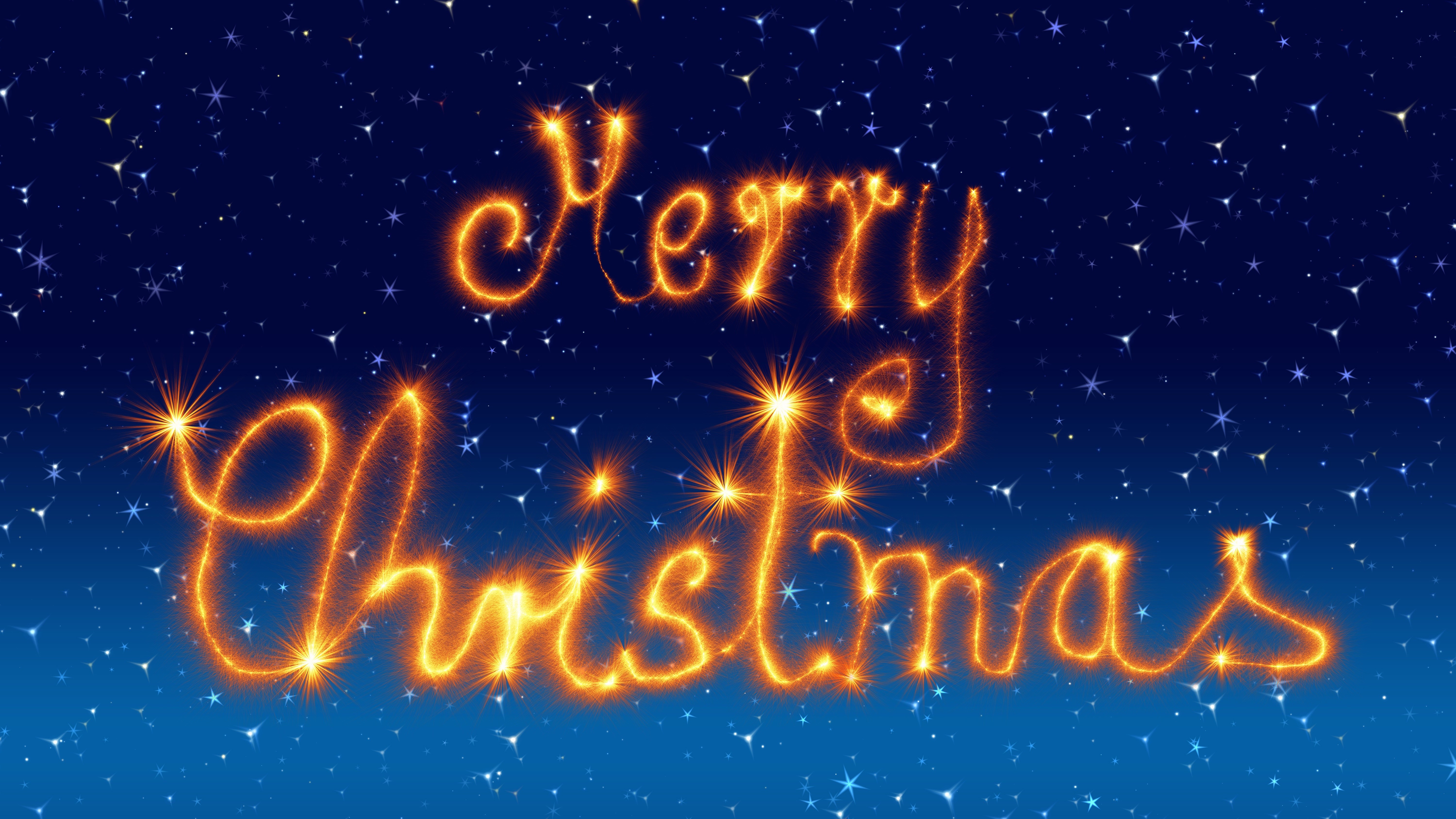 Merry Christmas Sparkler Text on Starry Night HD Wallpaper