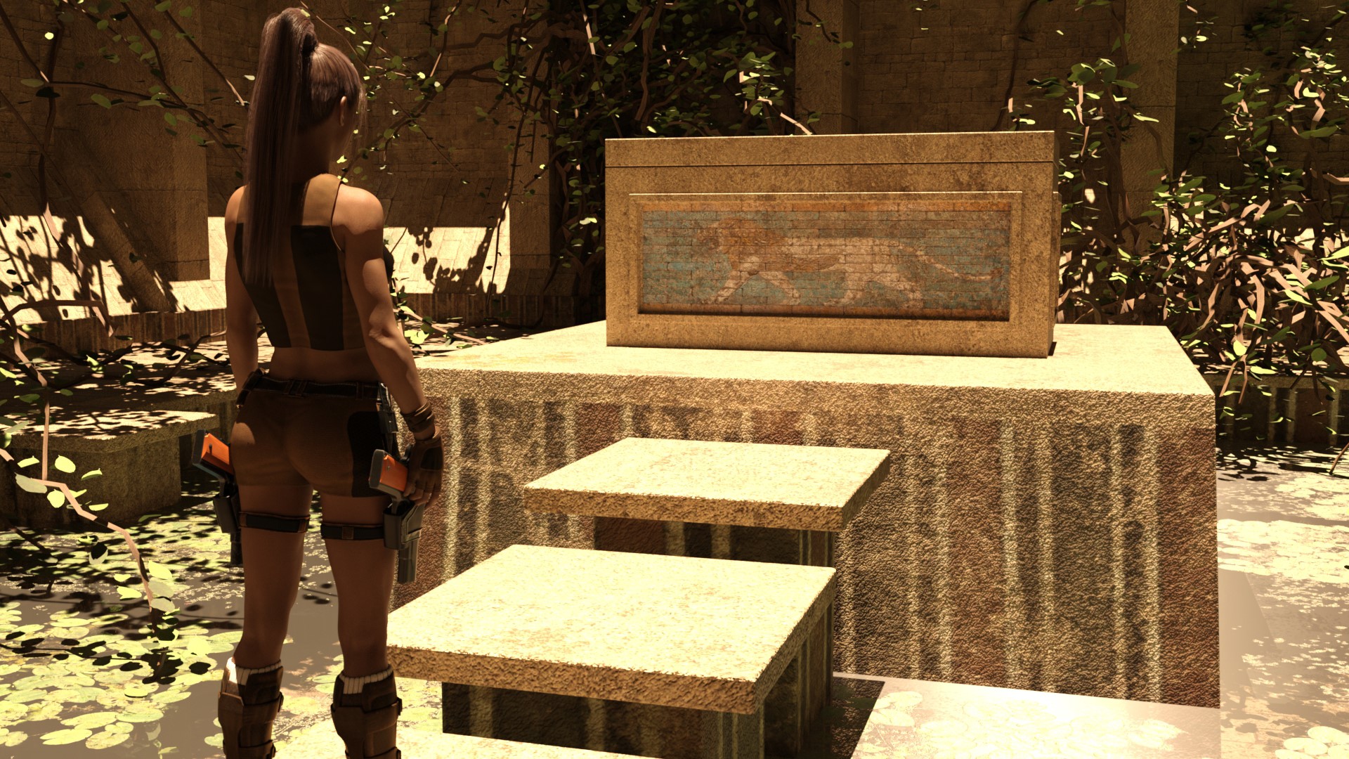 Lara Croft from Tomb Raider in ancient ruins HD Wallpaper