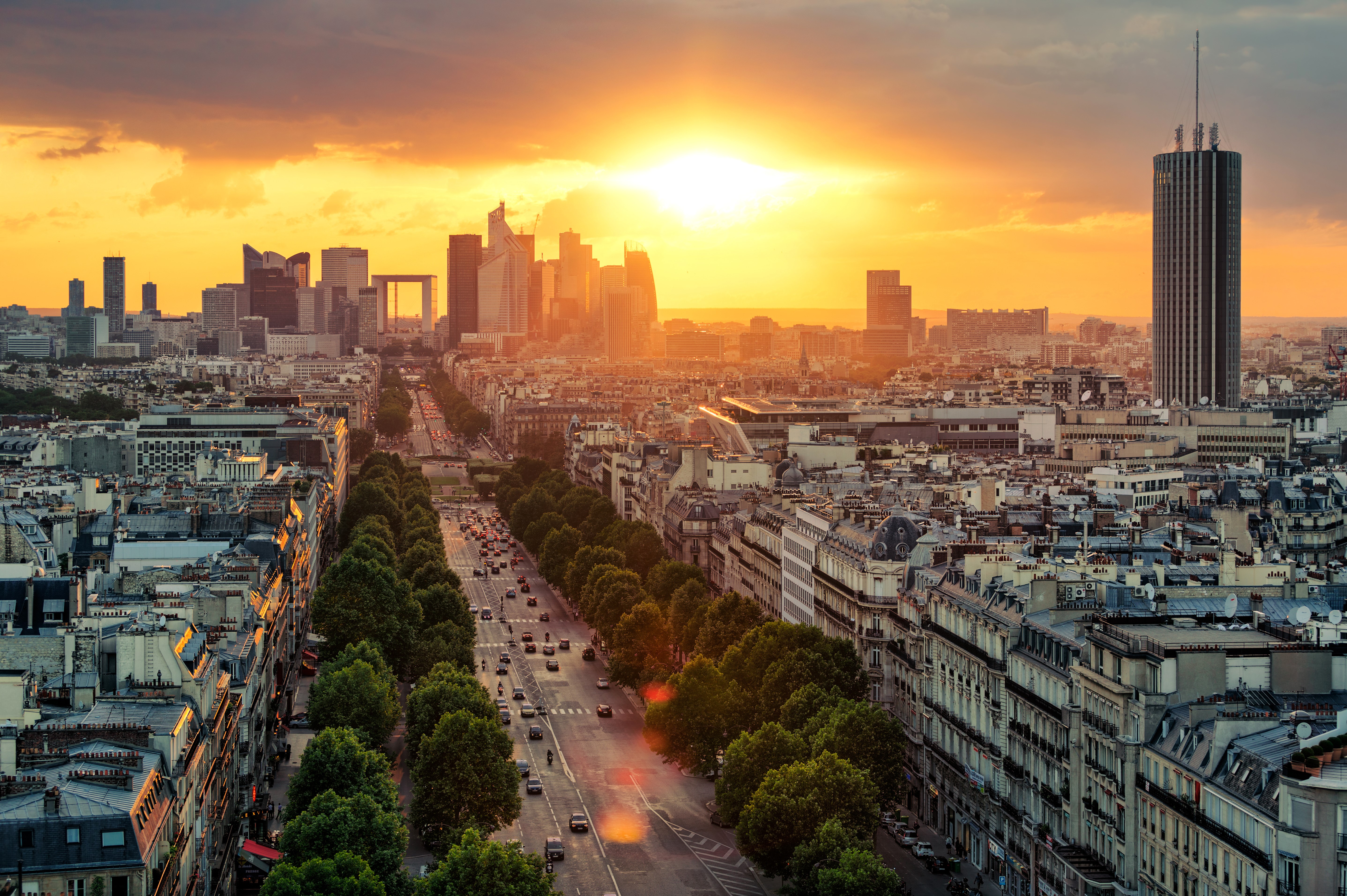 Paris Skyline at Sunset with La Defense HD Wallpaper