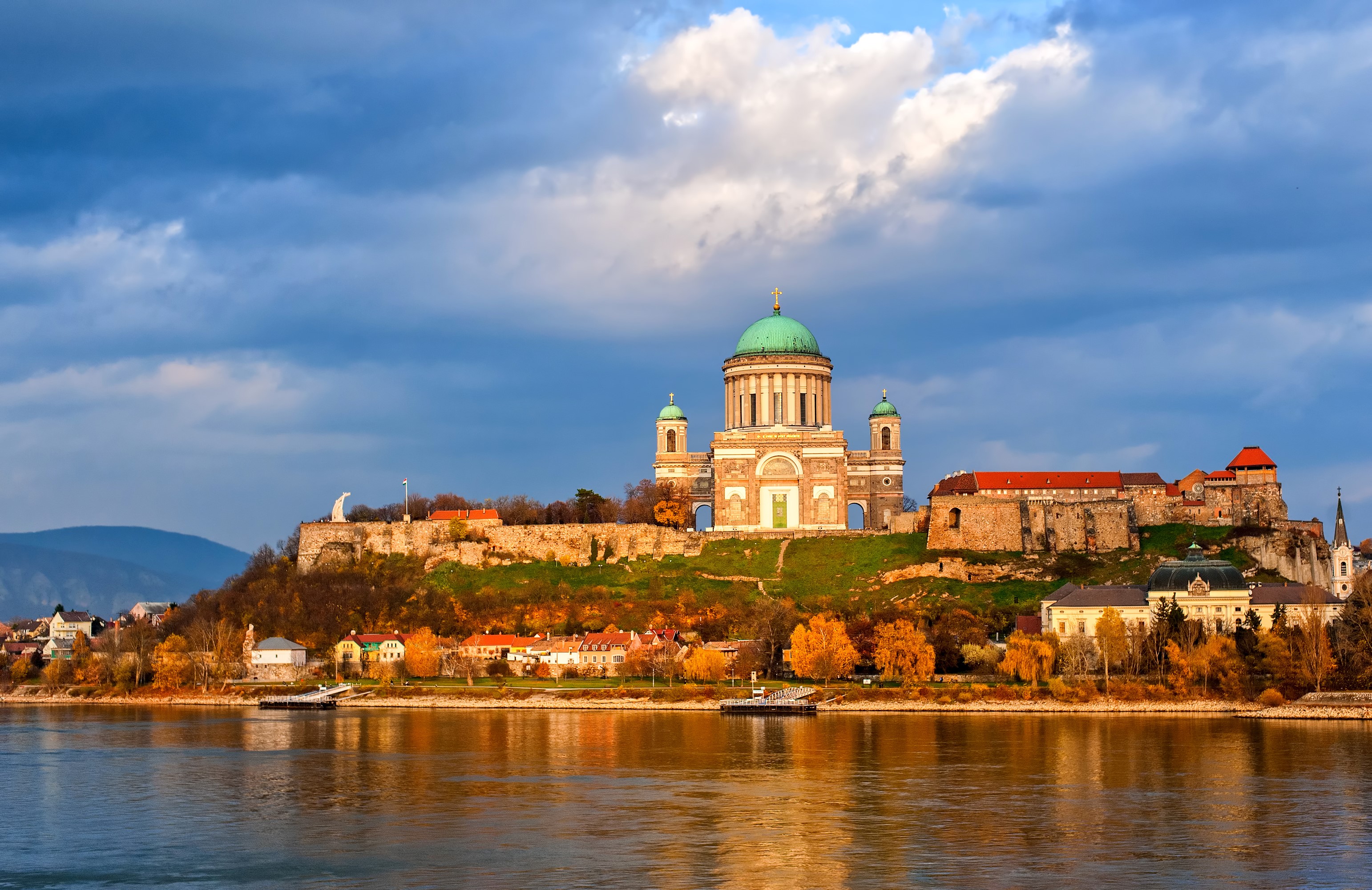 Esztergom Basilica and Castle on a hill overlooking a river in Hungary HD Wallpaper