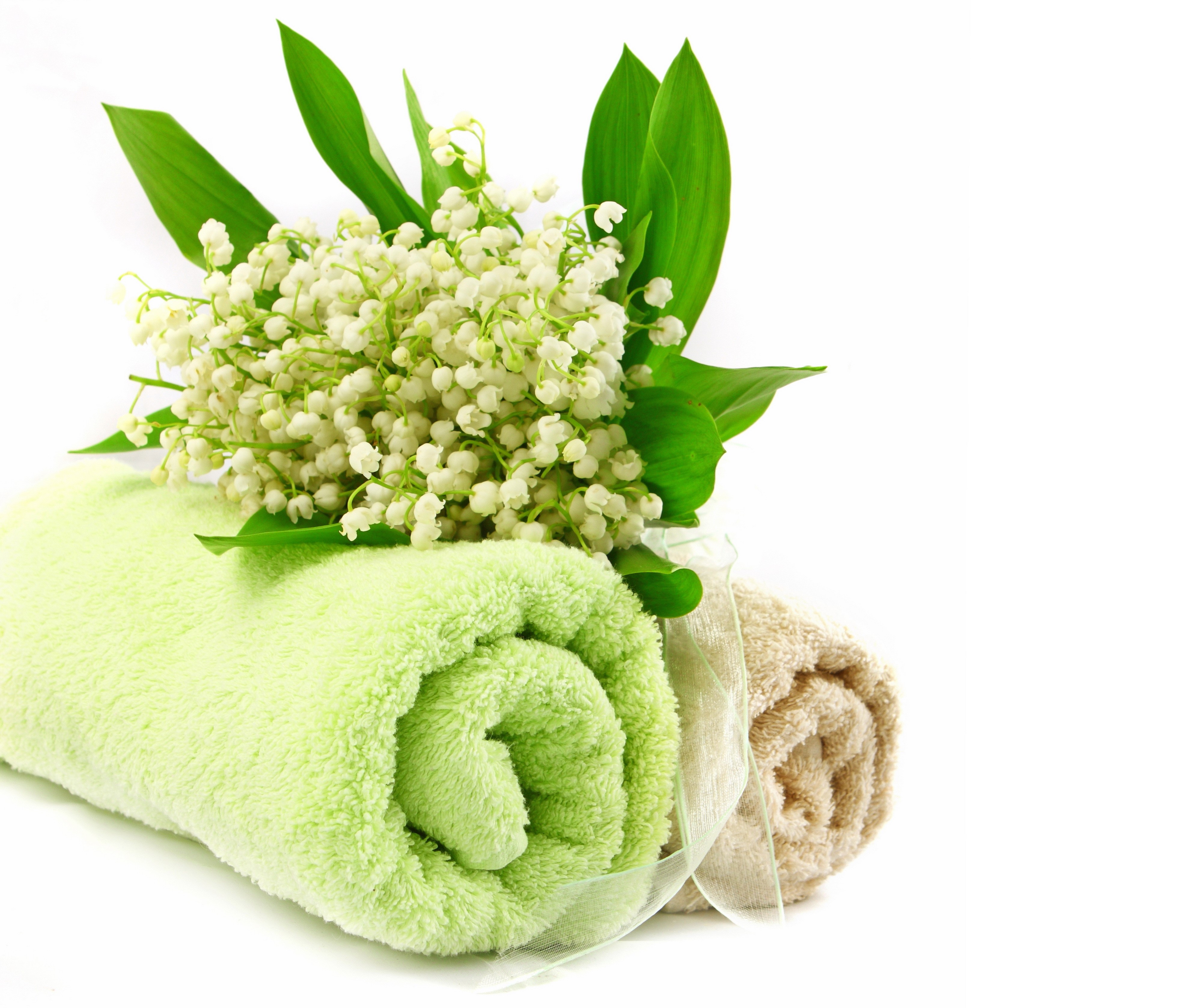 Lily of the valley flowers with rolled towels HD Wallpaper