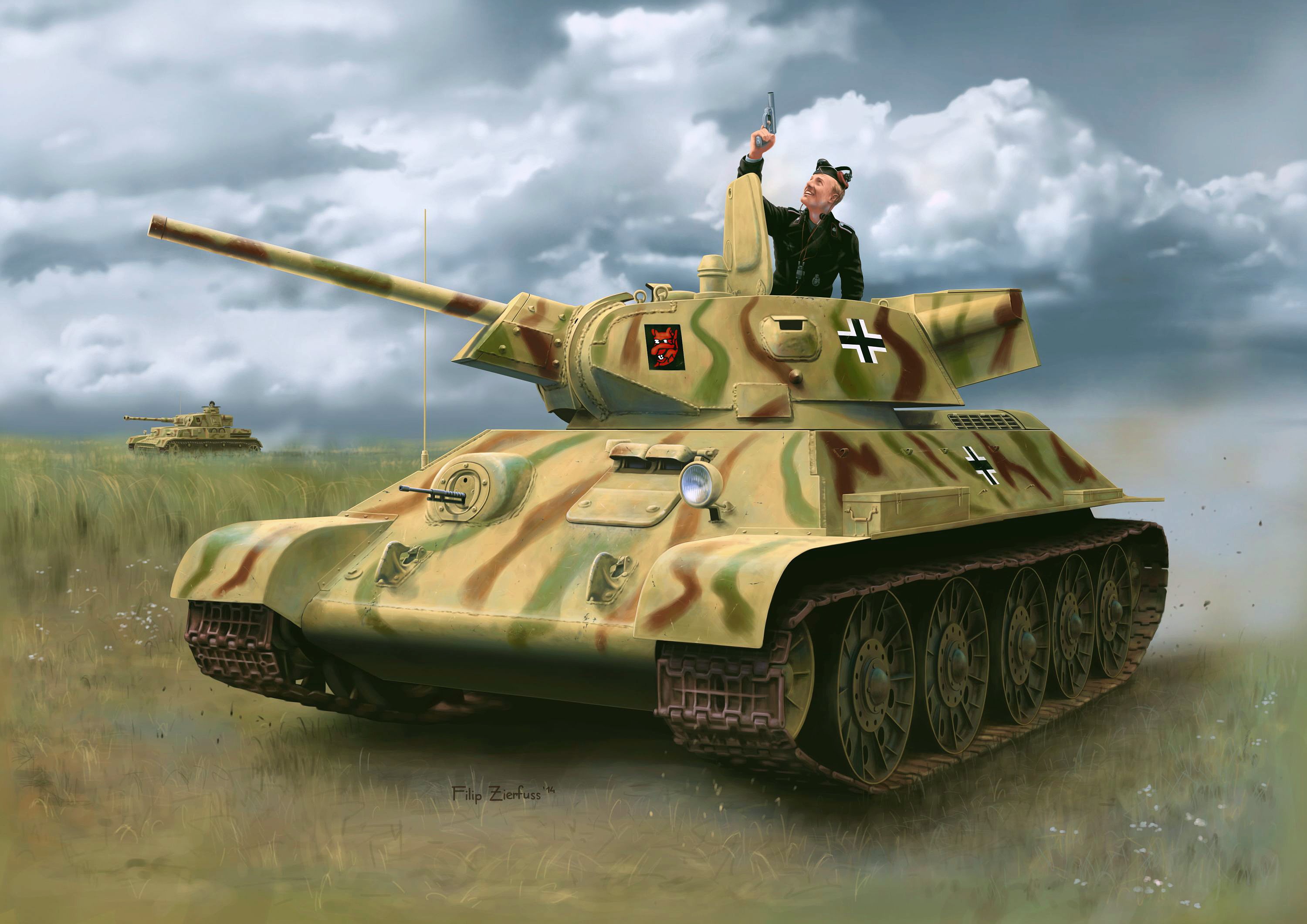 German Pz.Kpfw. T-34-747(r) Tank with Soldier HD Wallpaper