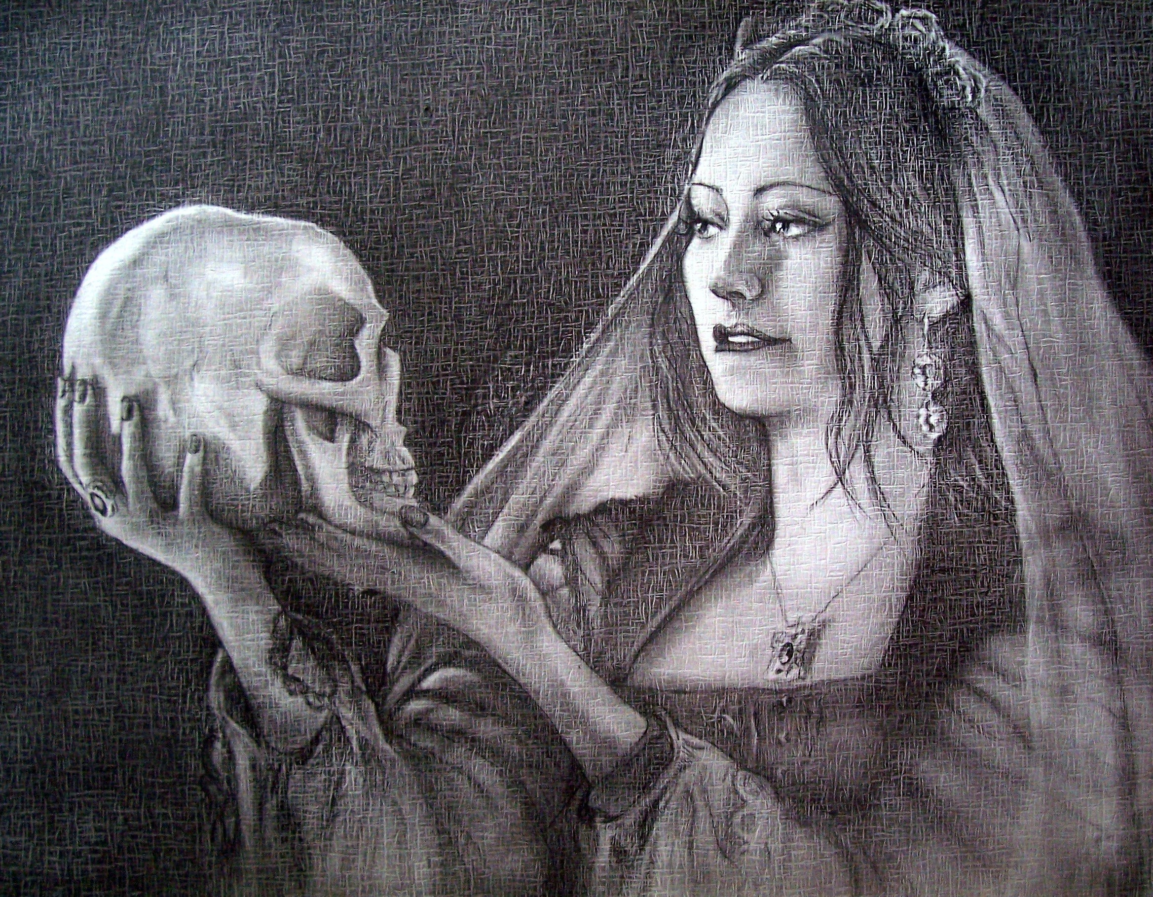 Woman holding a skull, Gothic fantasy painting HD Wallpaper